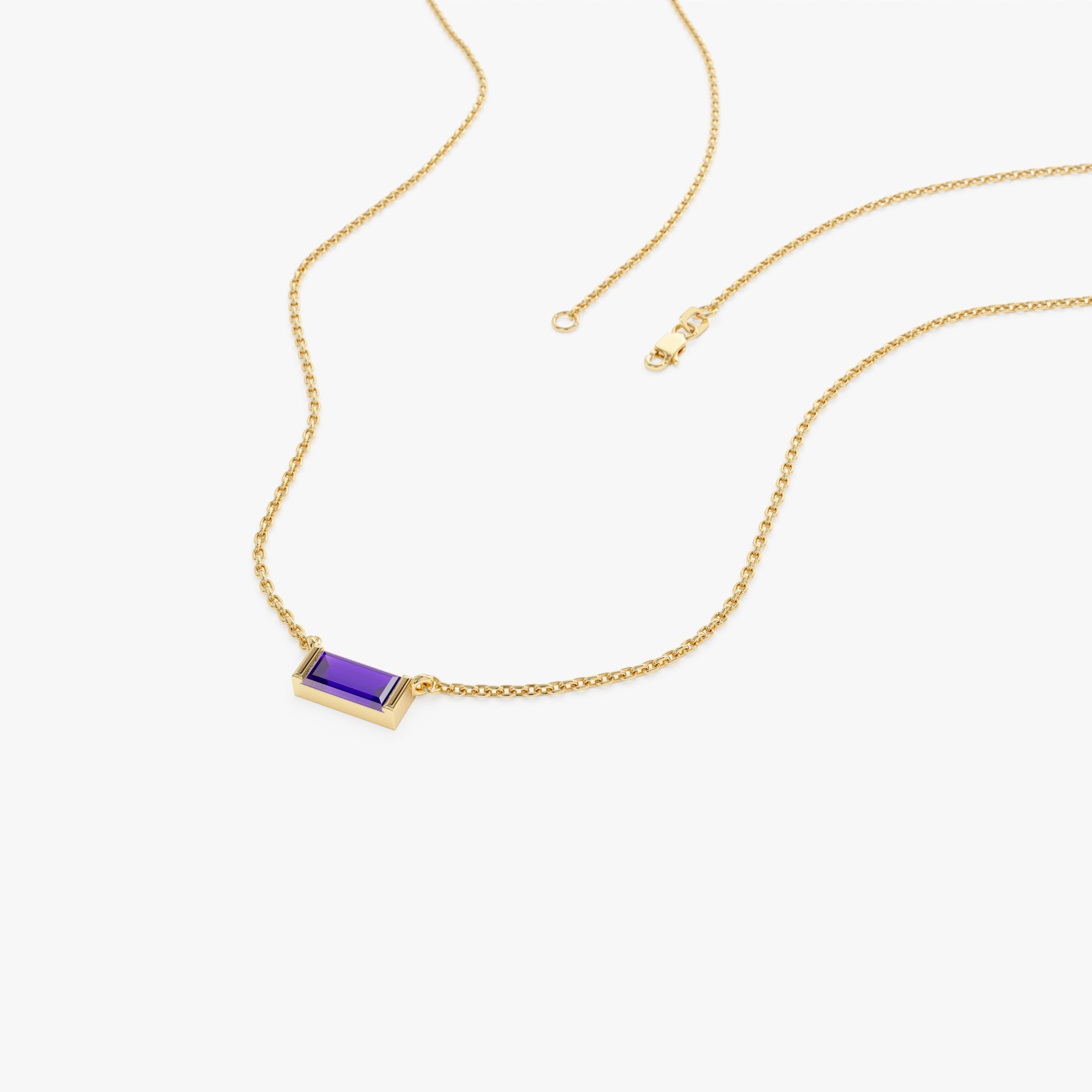OBFJ0836 - 14Kt Gold Baguette Amethyst Dainty Birthstone Necklace 6