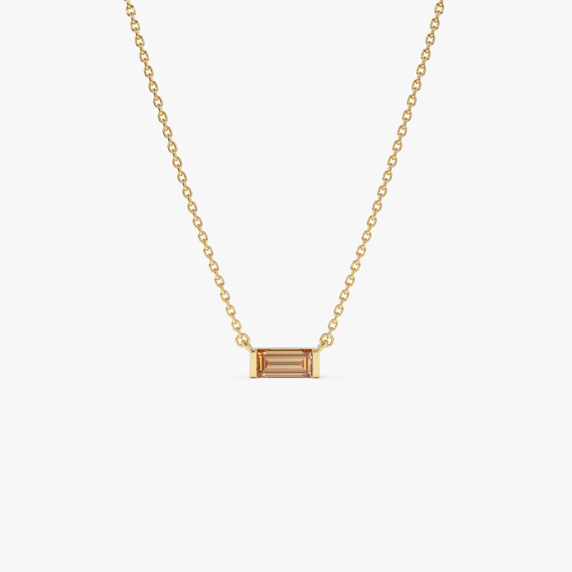 OBFJ0835 - 14Kt Gold Baguette Citrine Dainty Birthstone Necklace 1