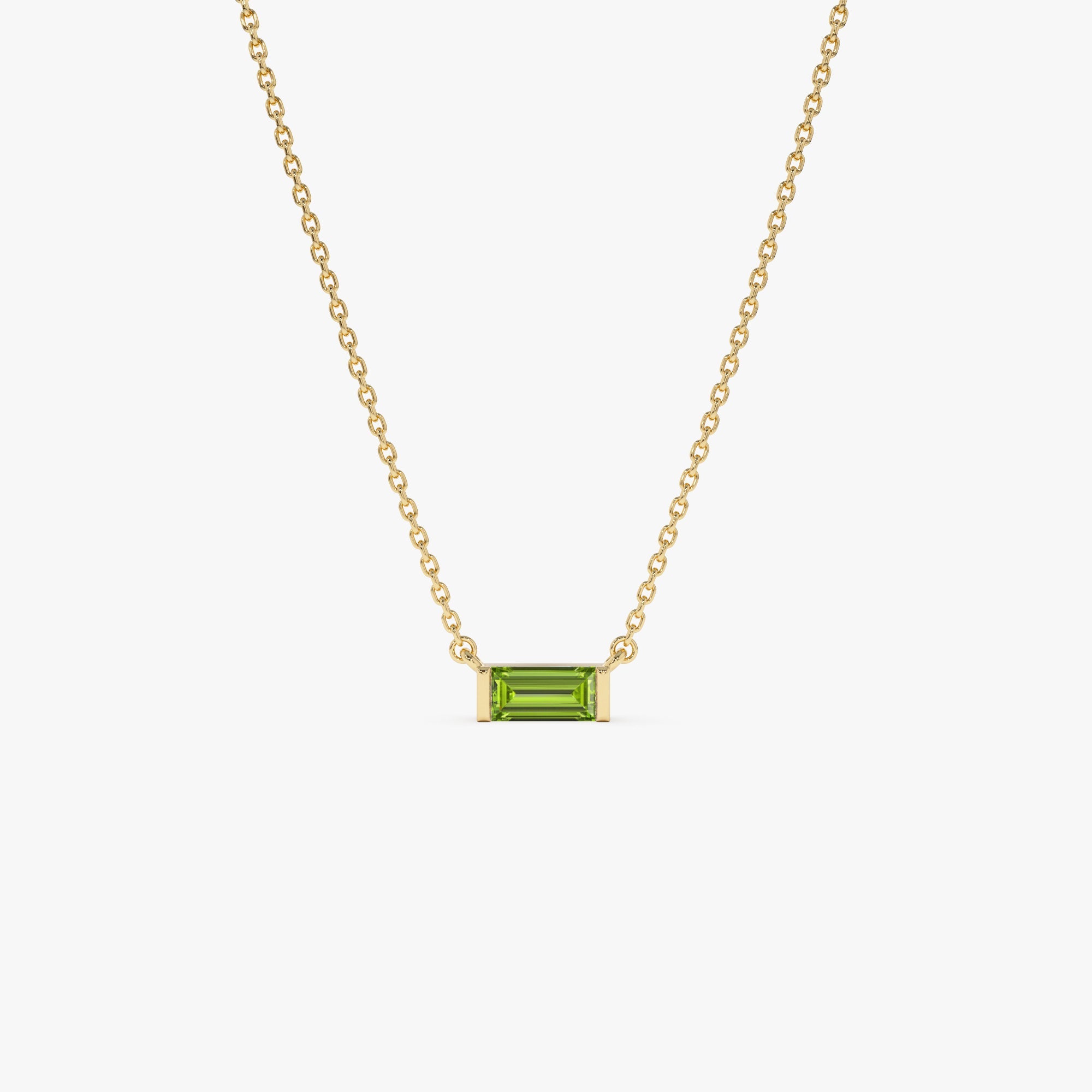 OBFJ0834 - 14Kt Gold Baguette Peridot Dainty Birthstone Necklace 1