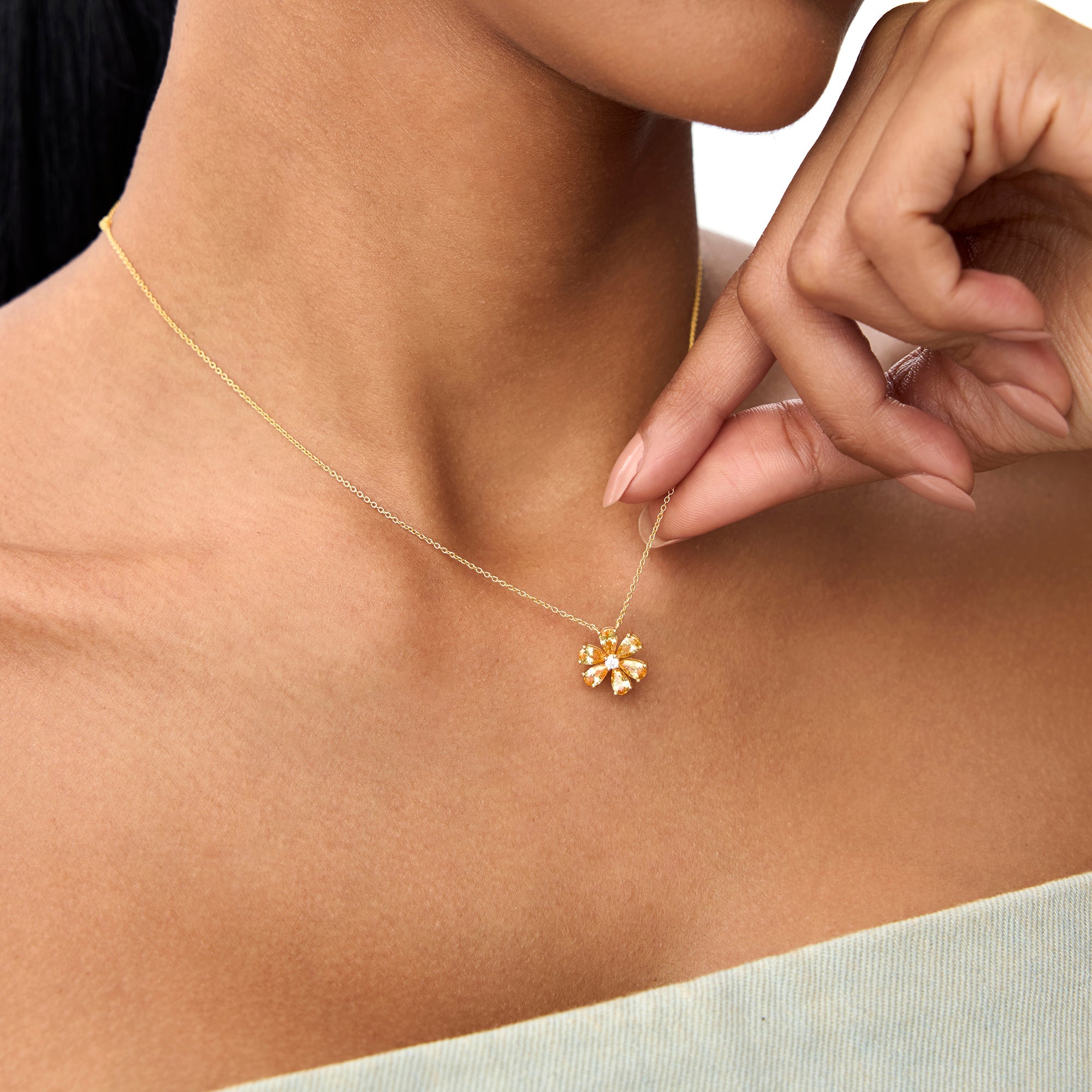 OBFJ0840 - 14K Gold Citrine Flower Necklace 4