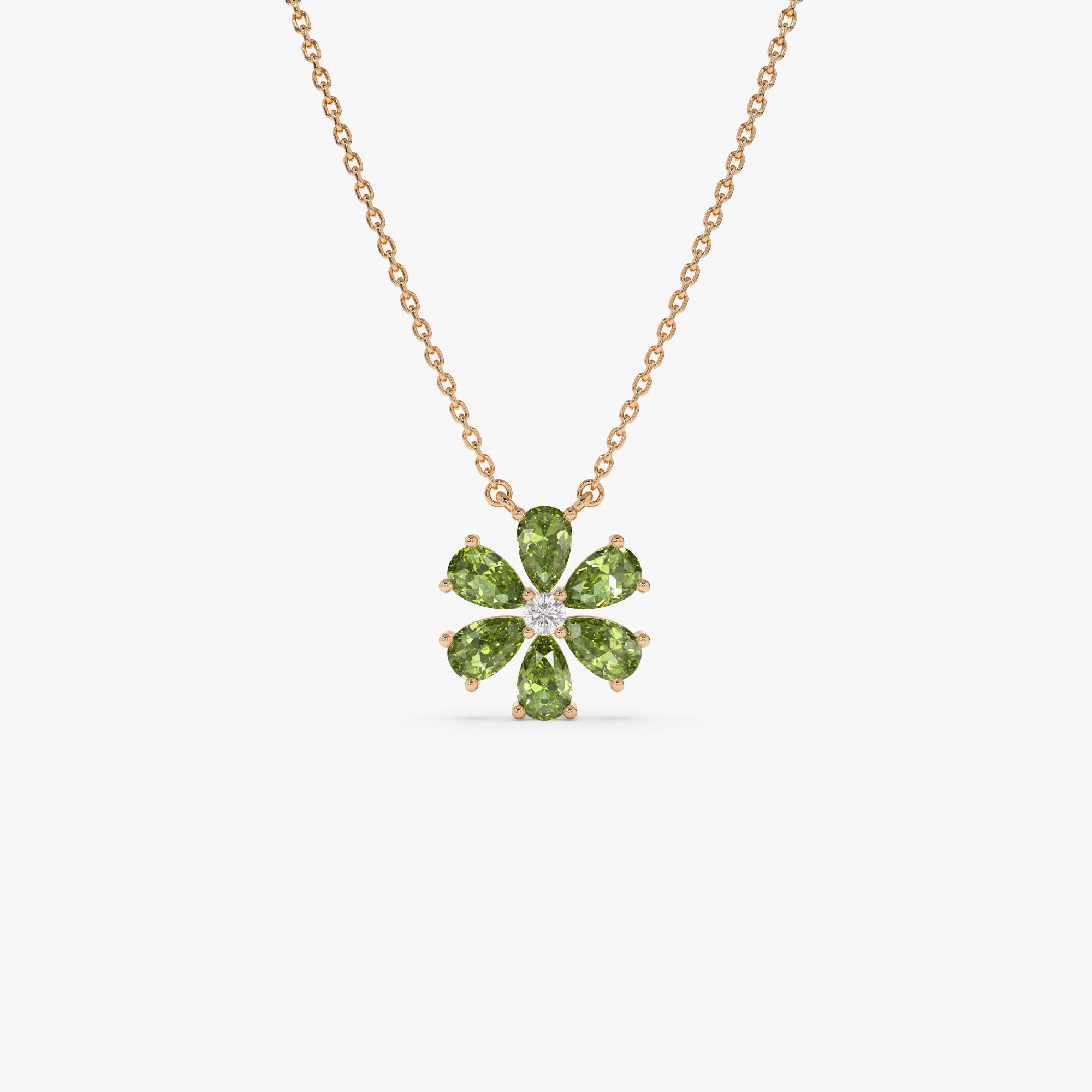 OBFJ0842 - 14K Gold Peridot Flower Necklace 6
