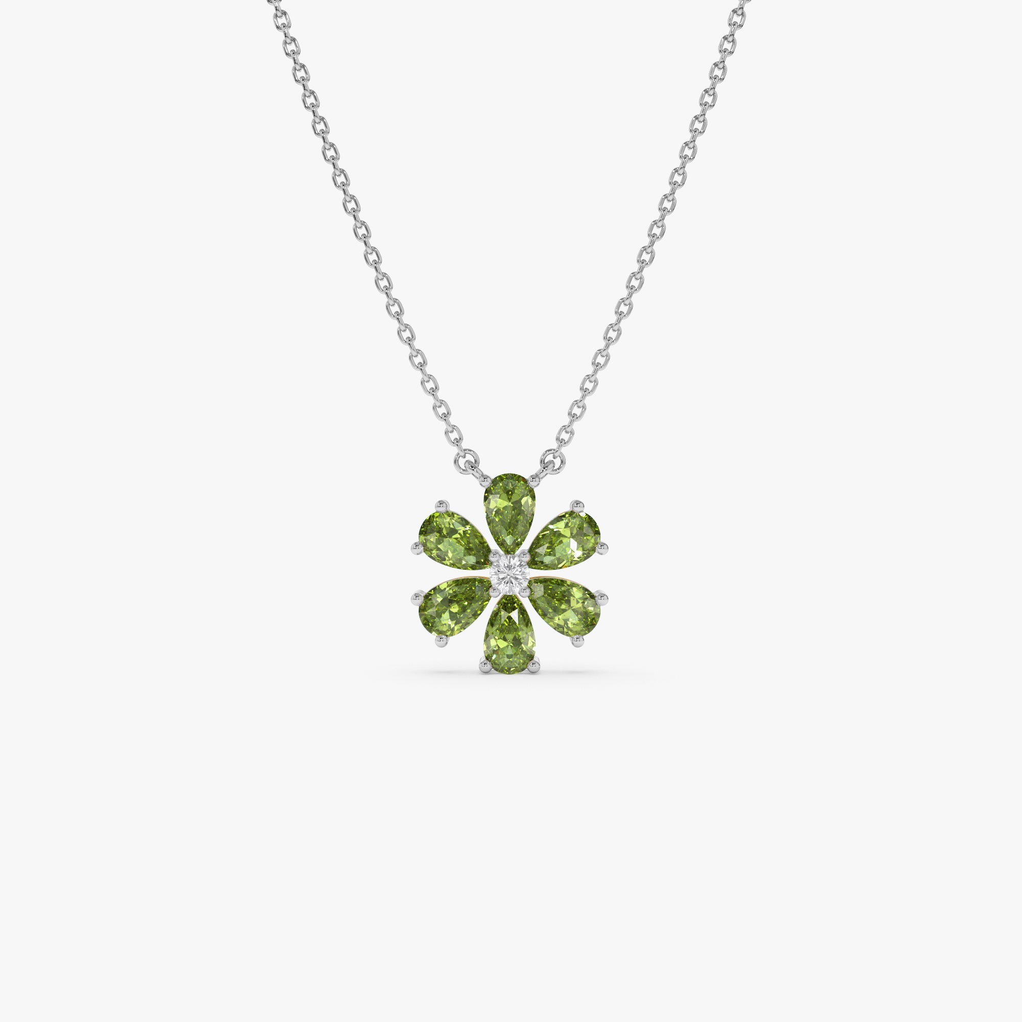 OBFJ0842 - 14K Gold Peridot Flower Necklace 7