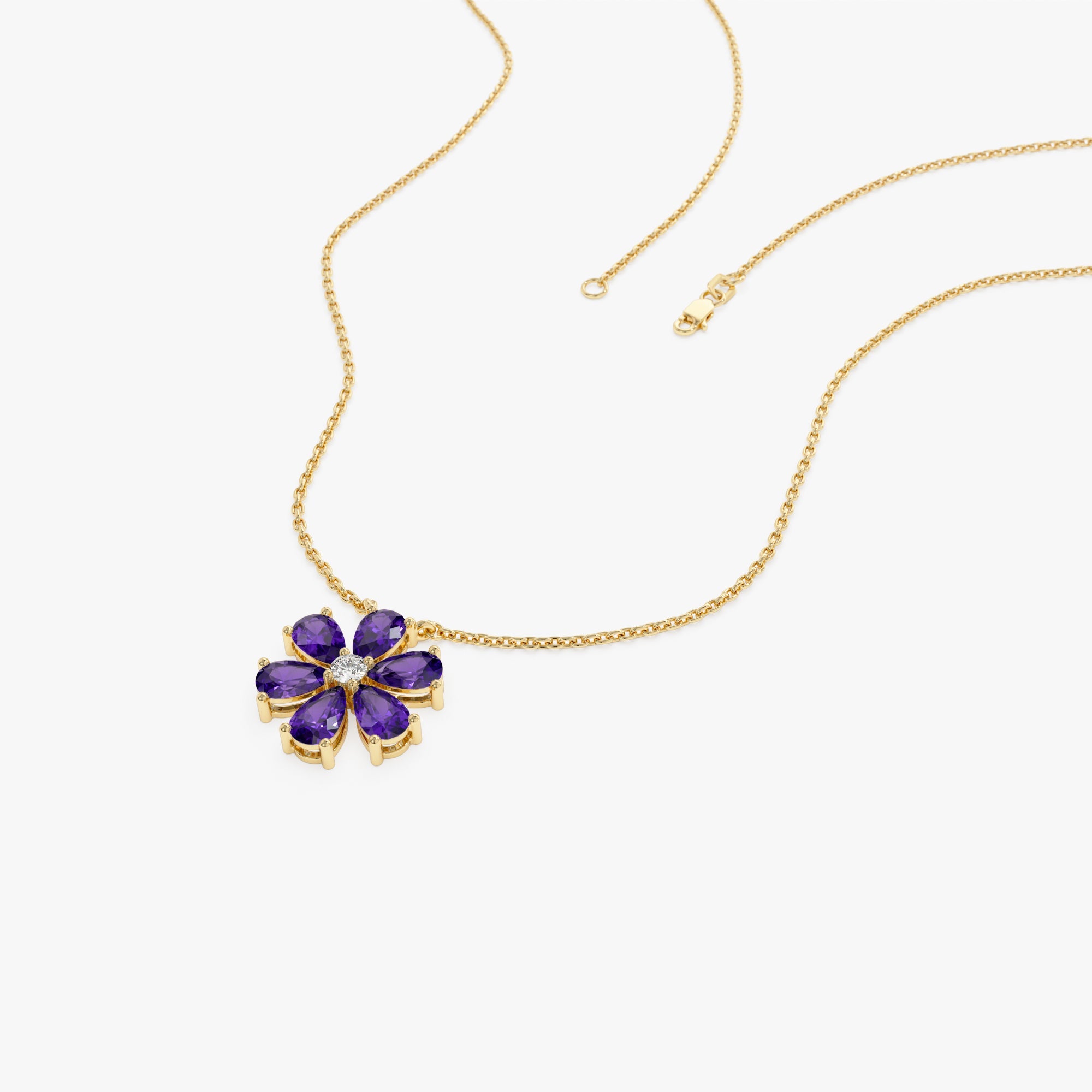 OBFJ0841 - 14K Gold Amethyst Flower Necklace 7