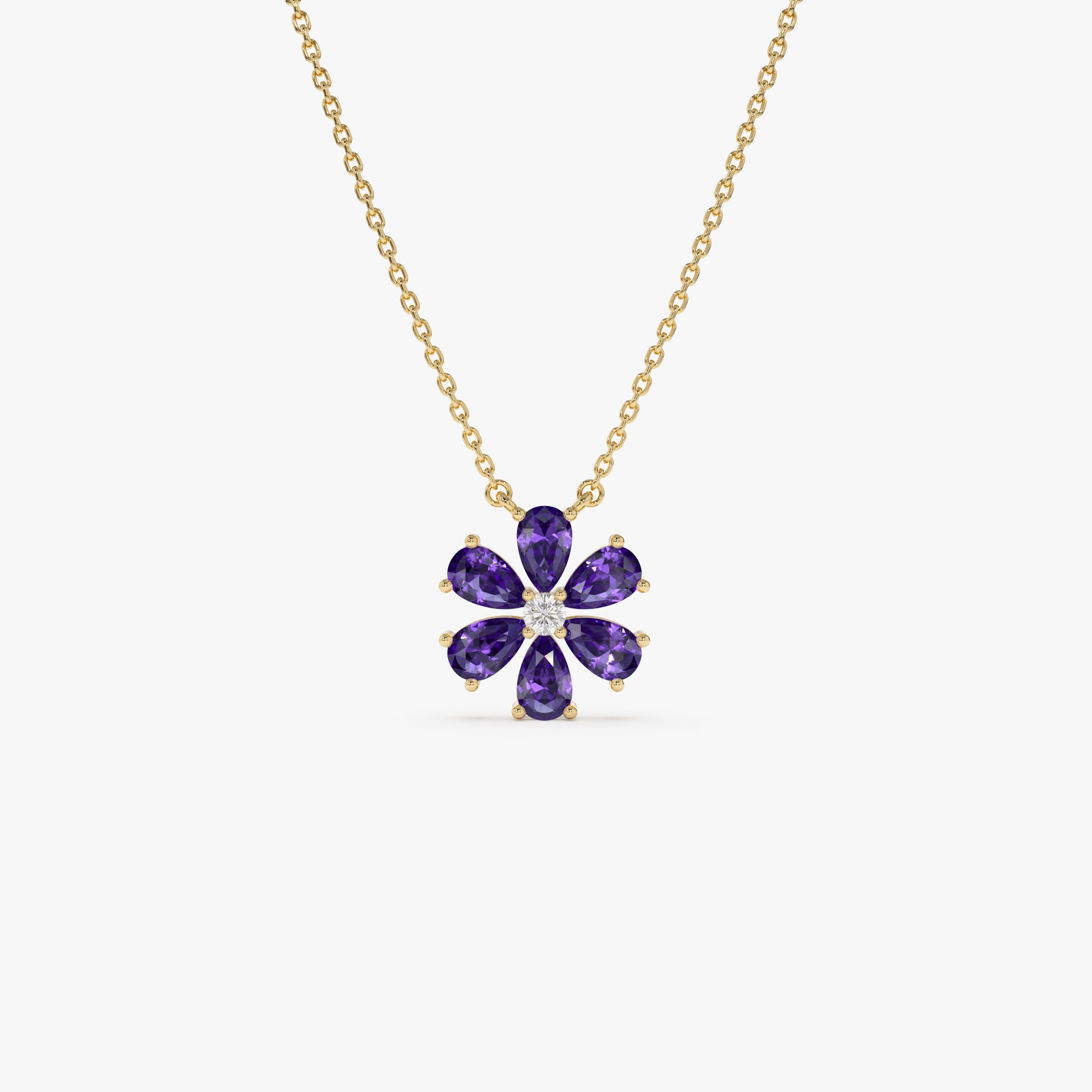 OBFJ0841 - 14K Gold Amethyst Flower Necklace 1