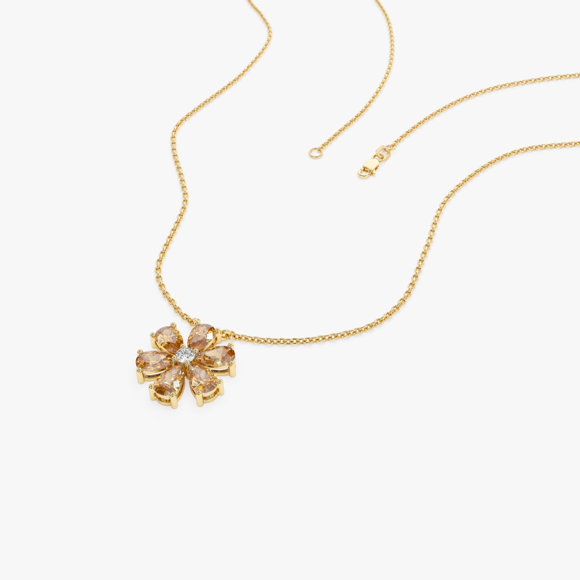 OBFJ0840 - 14K Gold Citrine Flower Necklace 7