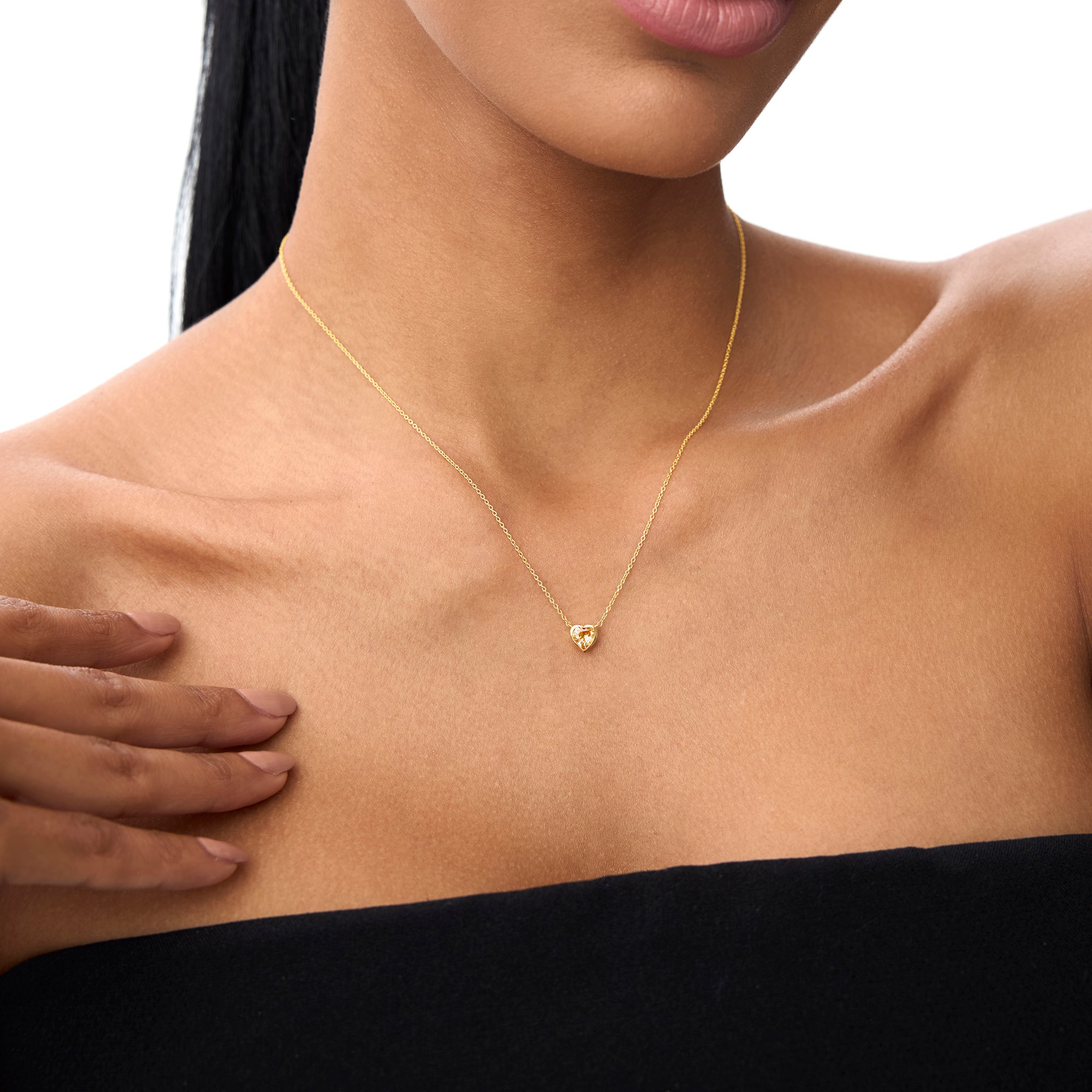 OBFJ0844 - 14K Gold Heart Shaped Citrine Layering Necklace 4