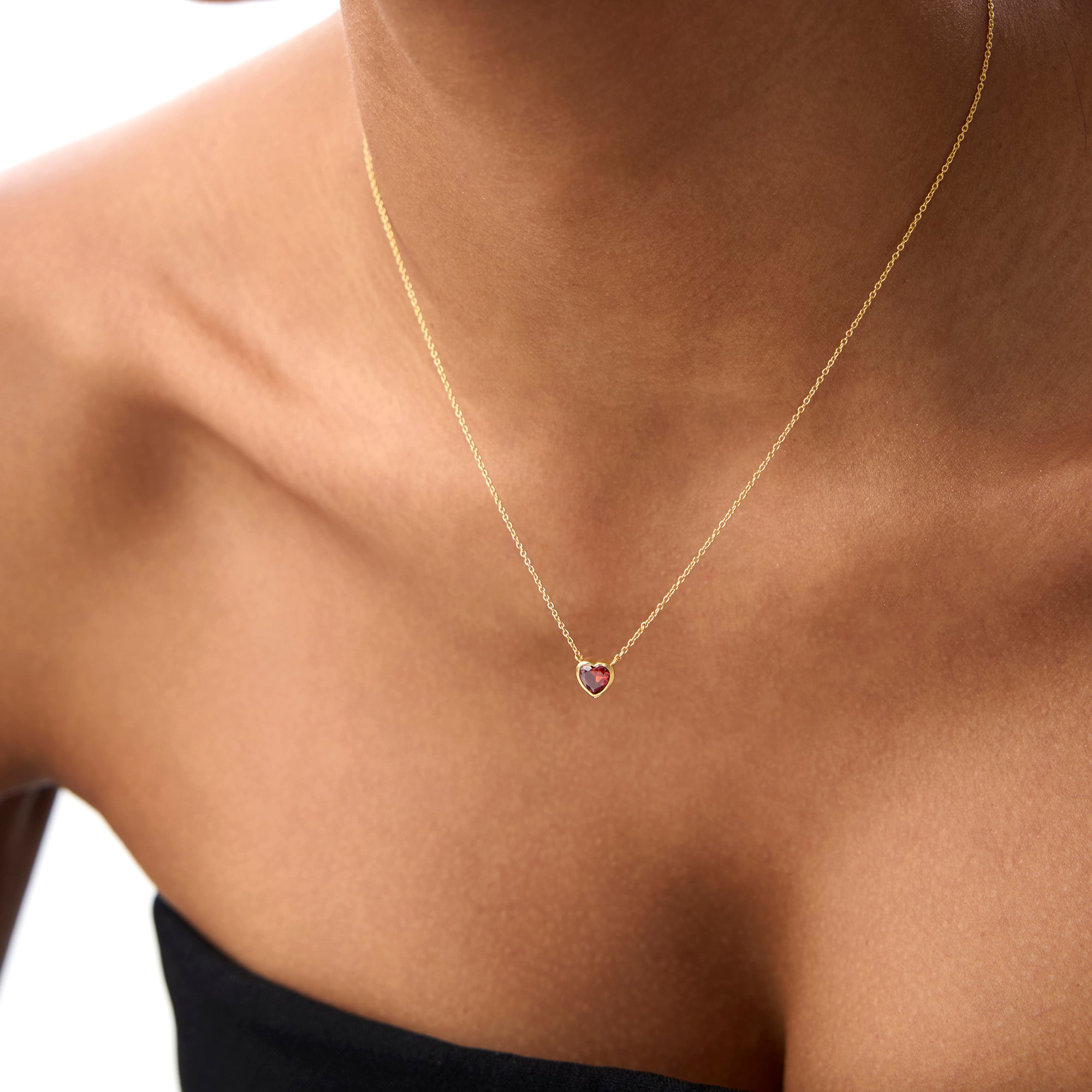 OBFJ0848 - 14K Gold Heart Shaped Garnet Layering Necklace 4