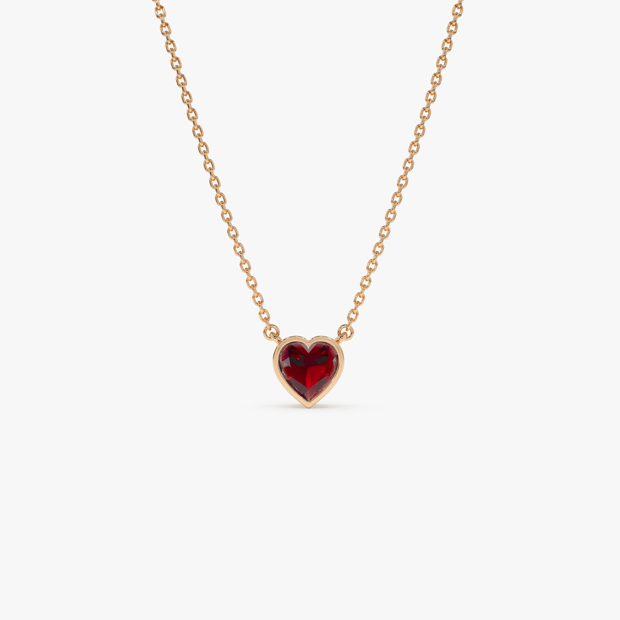 OBFJ0848 - 14K Gold Heart Shaped Garnet Layering Necklace 6