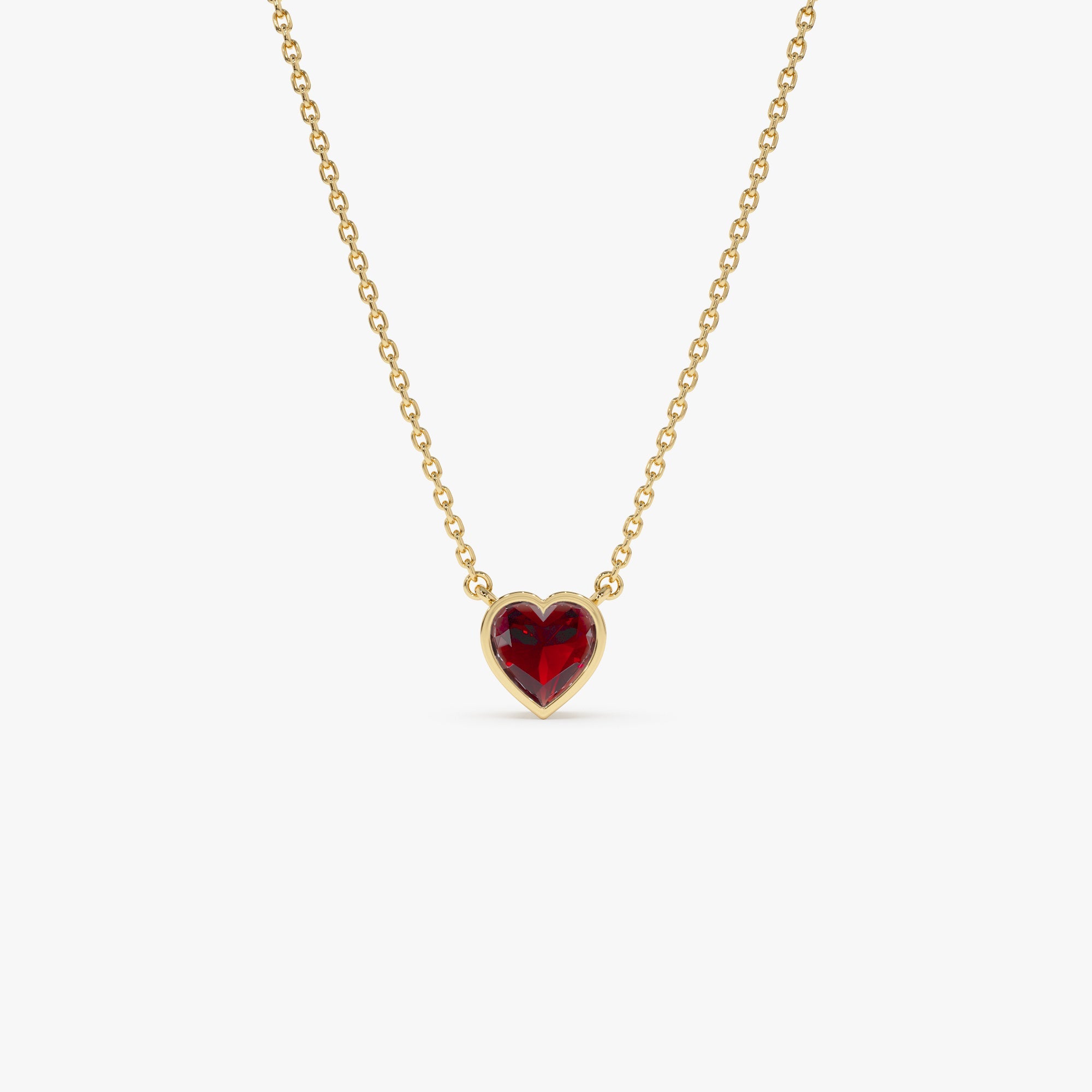 OBFJ0848 - 14K Gold Heart Shaped Garnet Layering Necklace 1