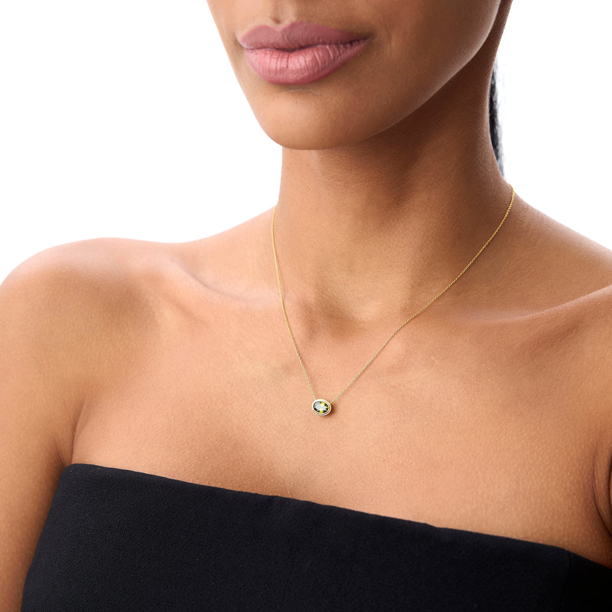 OBFJ0851 - 14K Gold Oval Shape Bezel Set Peridot Necklace 4