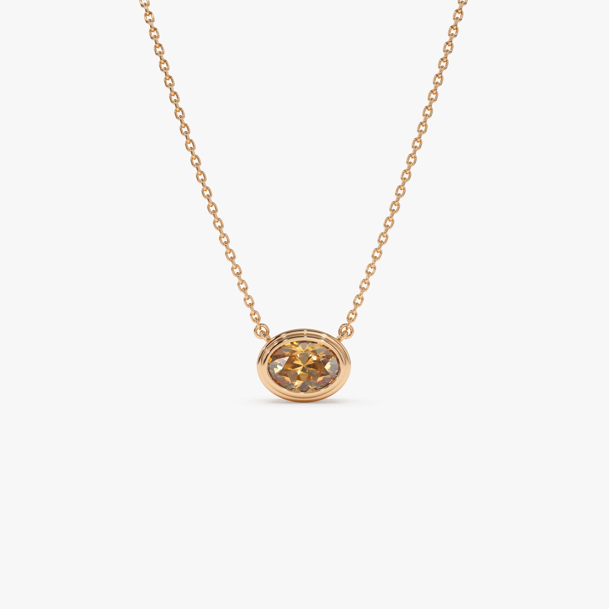 OBFJ0852 - 14K Gold Oval Shape Bezel Set Citrine Necklace 5