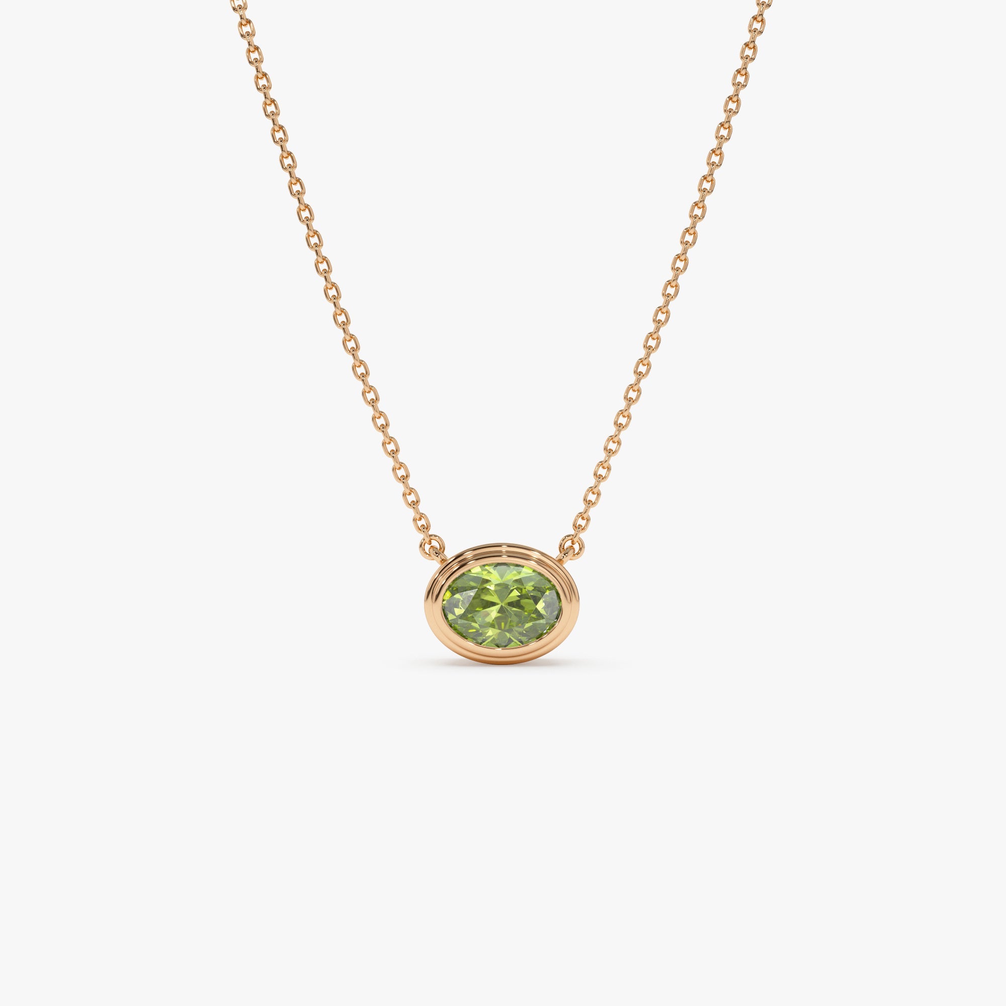 OBFJ0851 - 14K Gold Oval Shape Bezel Set Peridot Necklace 5