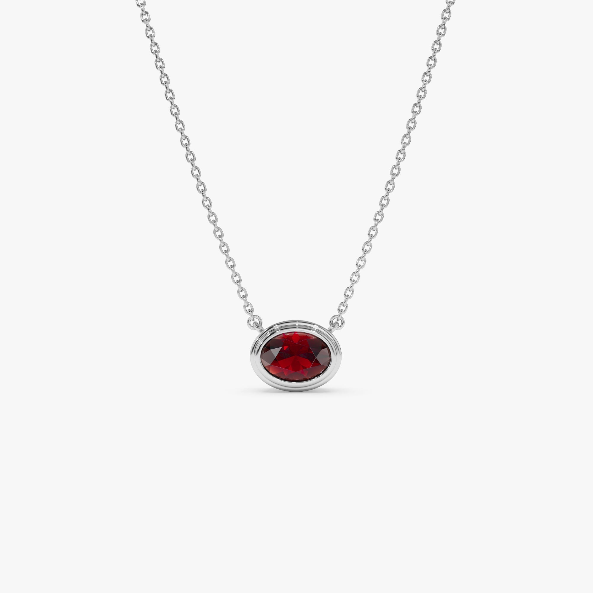 OBFJ0850 - 14K Gold Oval Shape Bezel Set Garnet Necklace 6