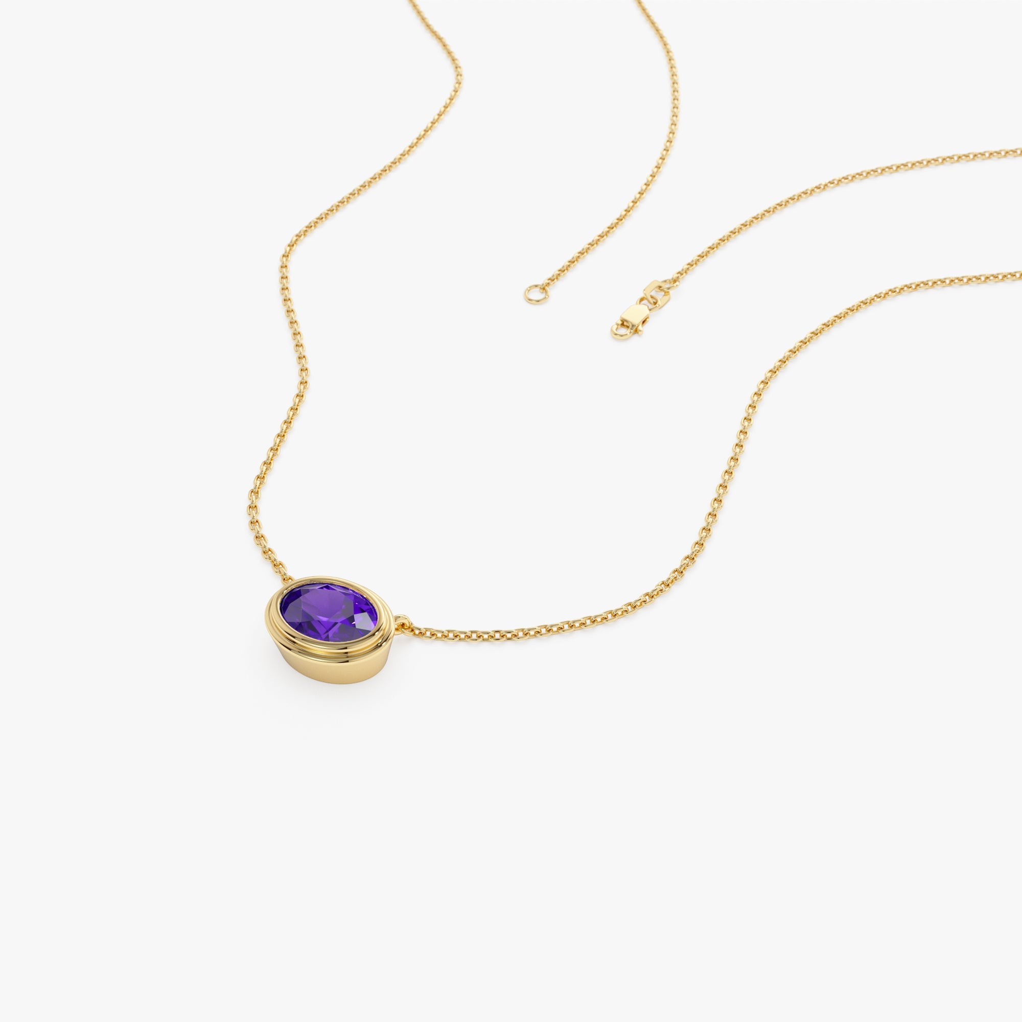 OBFJ0849 - 14K Gold Oval Shape Bezel Set Amethyst Necklace 6