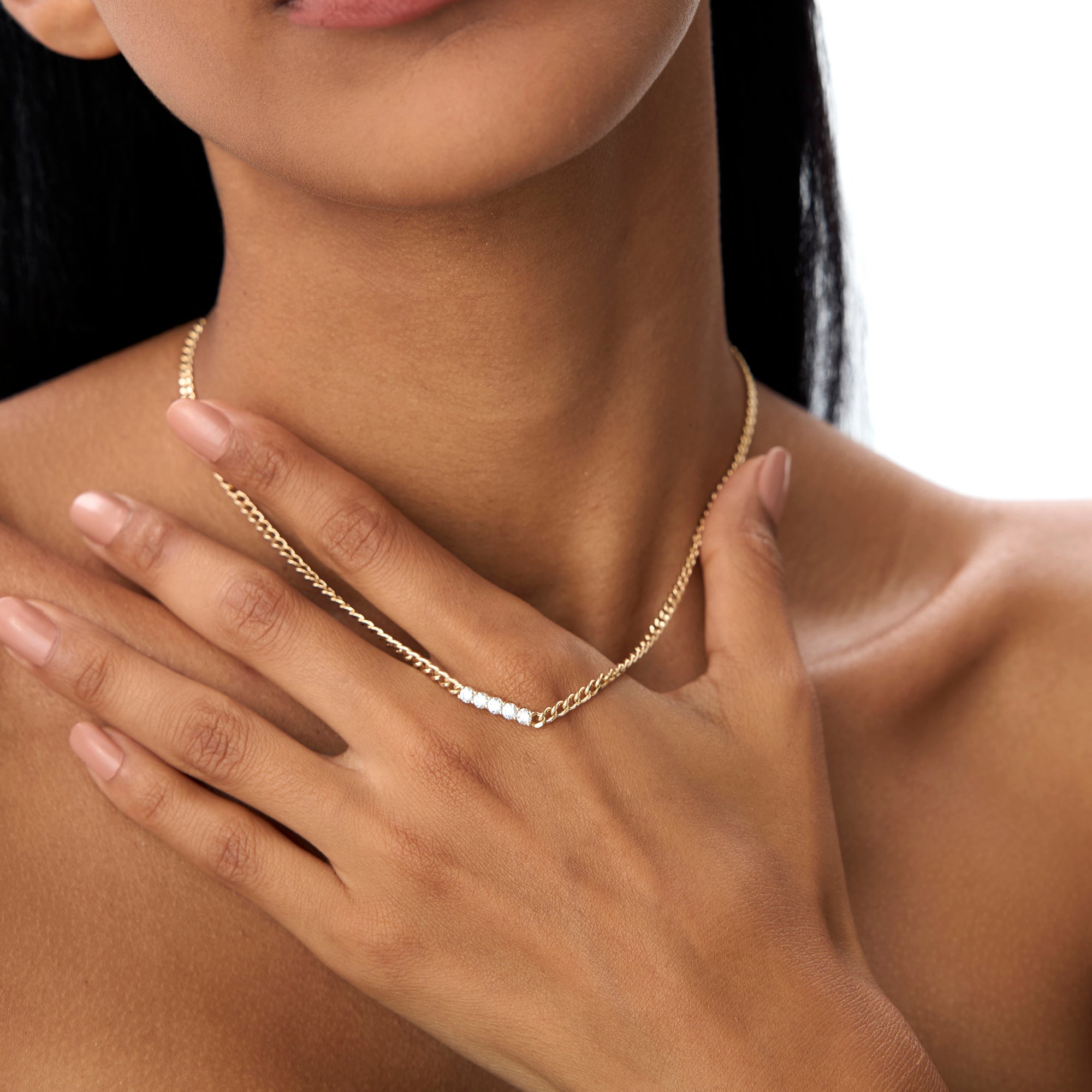 OBFJ0856 - 14k Diamond Bar Cuban Chain Necklace 3