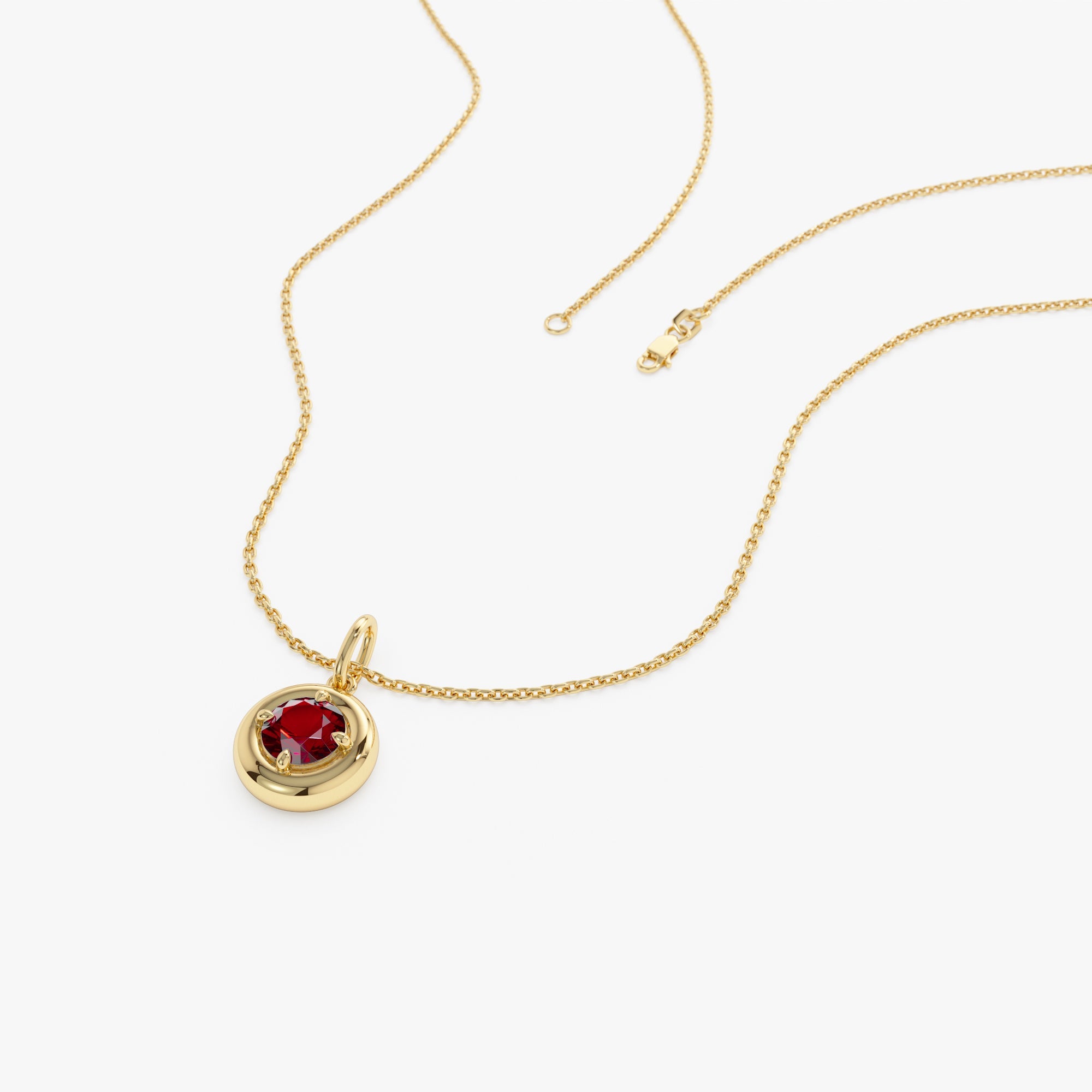 OBFJ0452 - 14K Prong Setting Round Garnet Charm Necklace 2