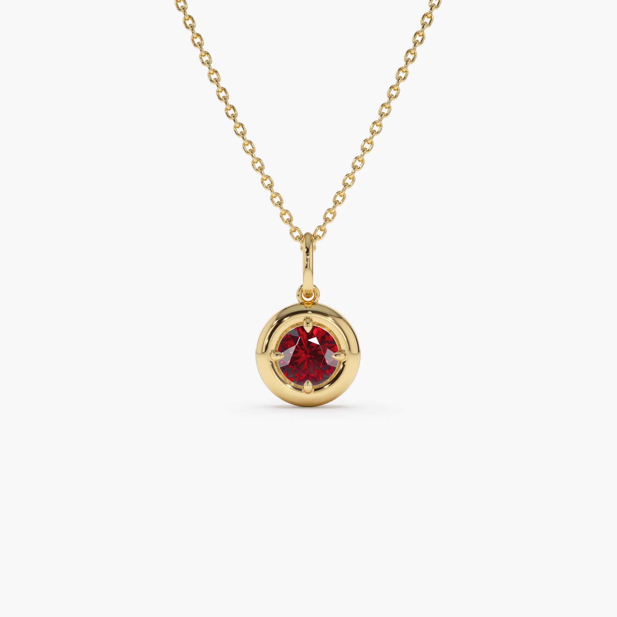 OBFJ0452 - 14K Prong Setting Round Garnet Charm Necklace 1