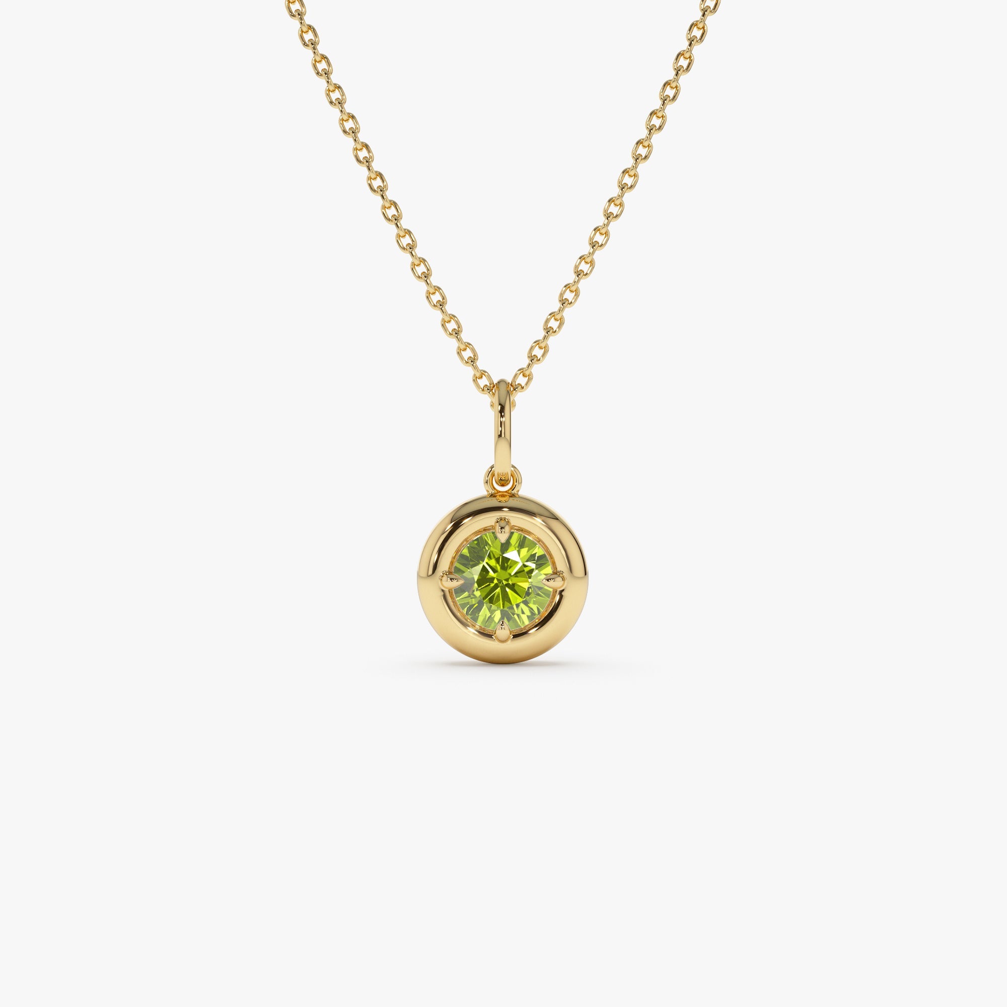 OBFJ0453 - 14K Prong Setting Round Peridot Charm Necklace 1