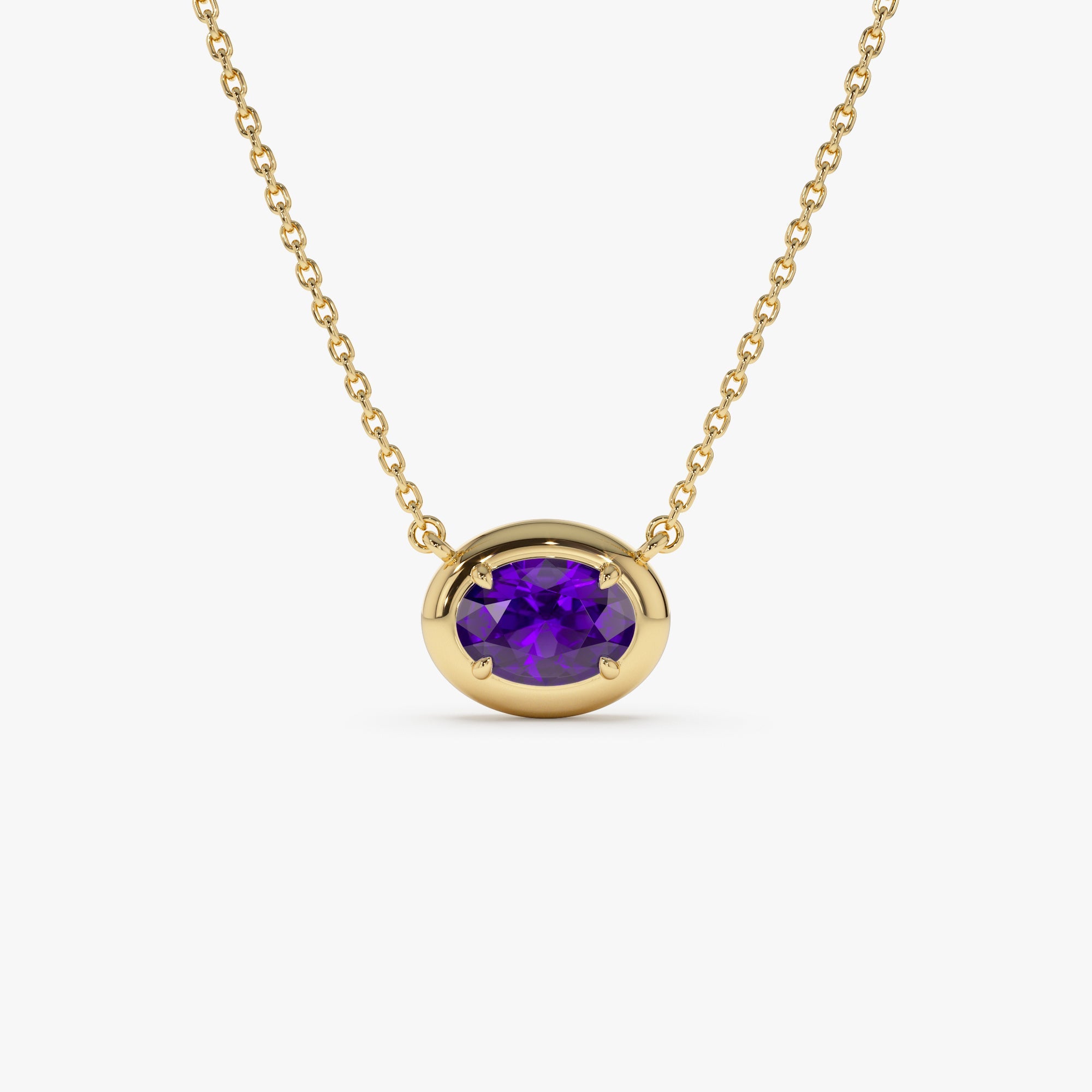 OBFJ0456 - 14K Prong Setting Oval Shaped Amethyst Necklace 1