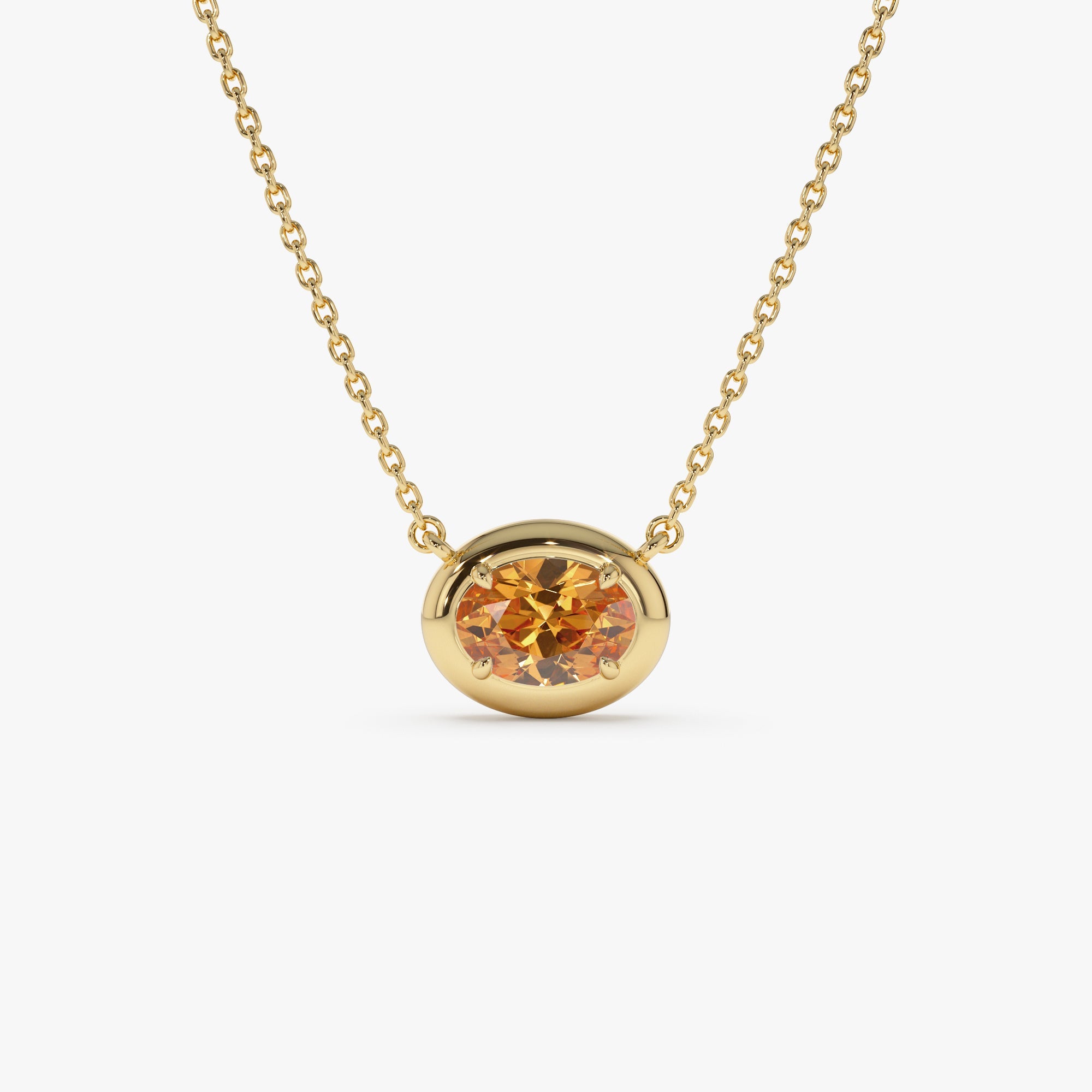 OBFJ0457 - 14K Prong Setting Oval Shaped Citrine Necklace 1