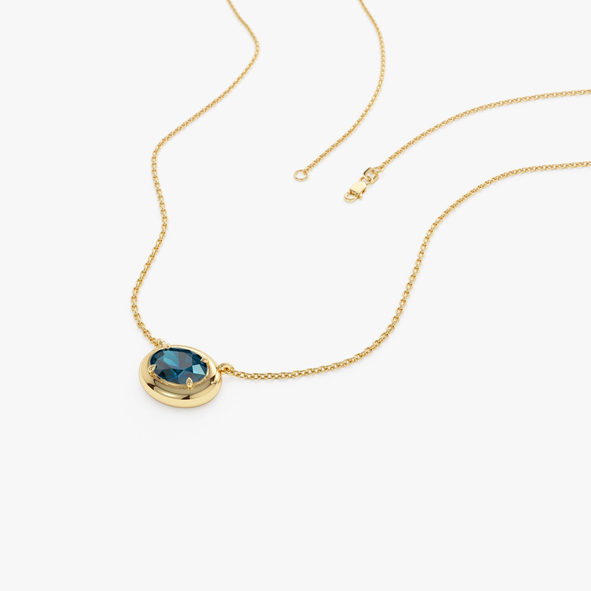 OBFJ0458 - 14K Prong Setting Oval Shaped London Blue Topaz Necklace 6