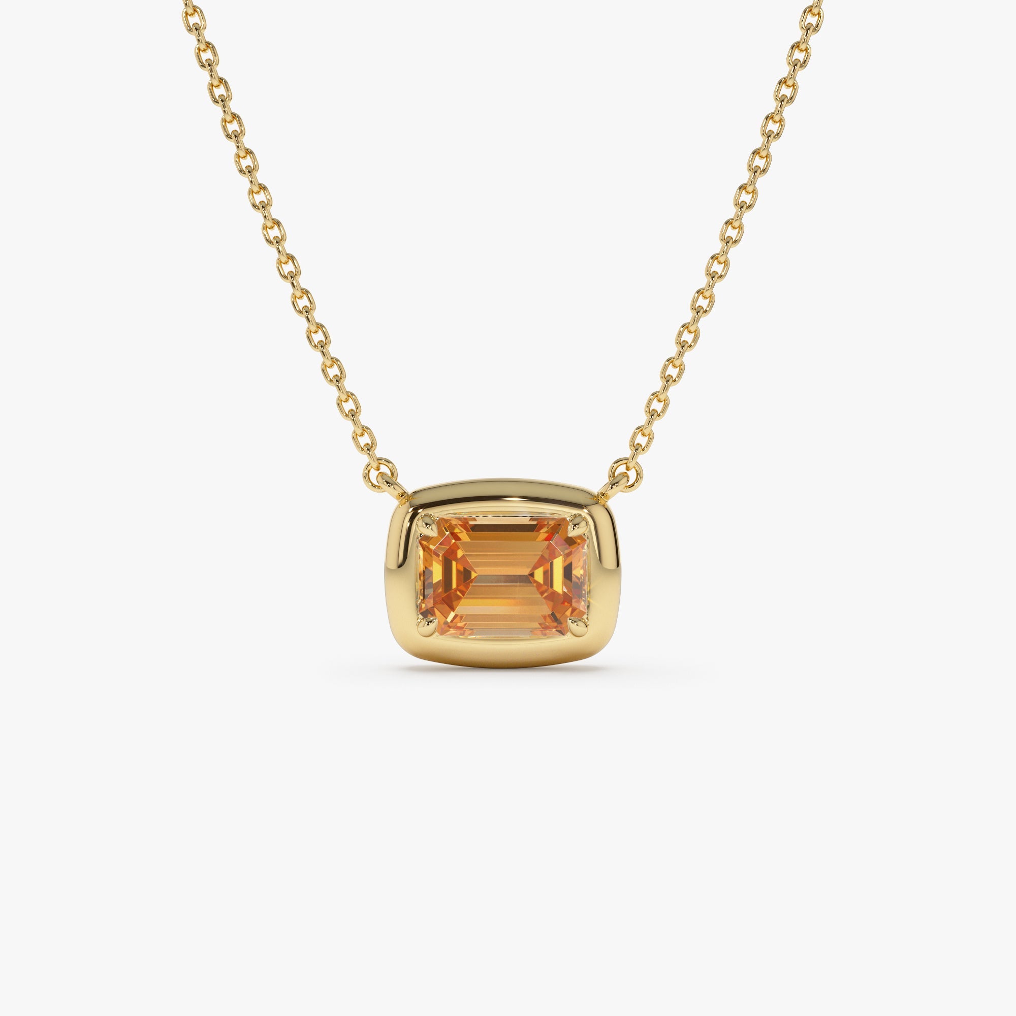 OBFJ0462 - 14K Prong Setting Emerald Cut Citrine Necklace 1