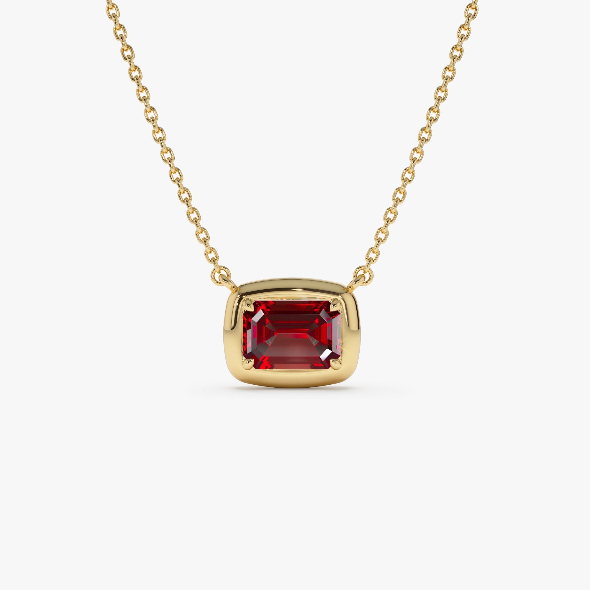 OBFJ0463 - 14K Prong Setting Emerald Cut Garnet Necklace 1