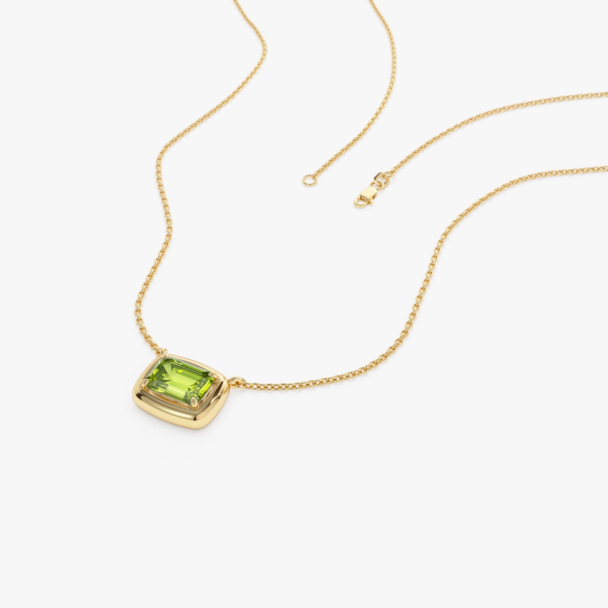 OBFJ0465 - 14K Prong Setting Emerald Cut Peridot Necklace 2