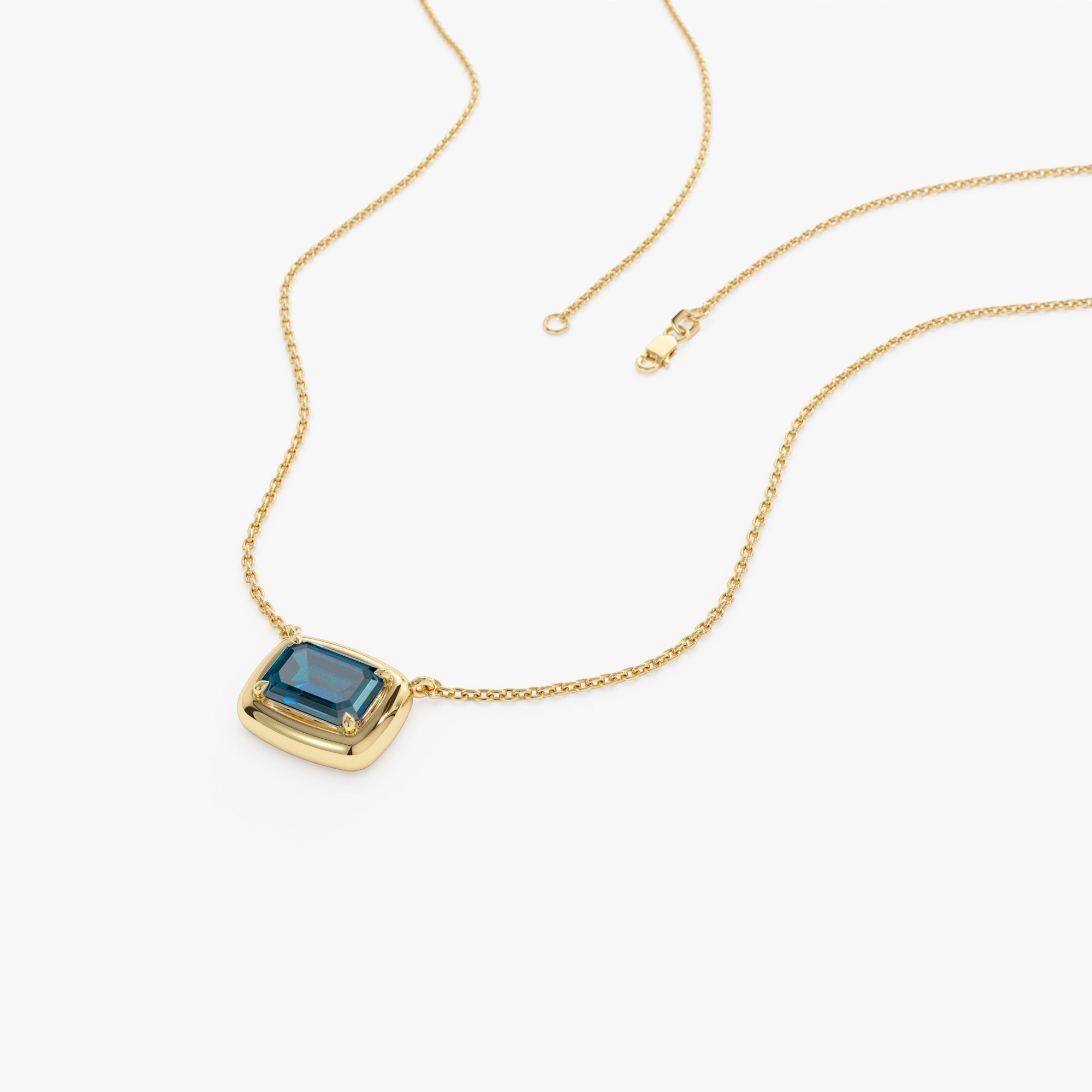 OBFJ0464 - 14K Prong Setting Emerald Cut London Blue Topaz Necklace 4