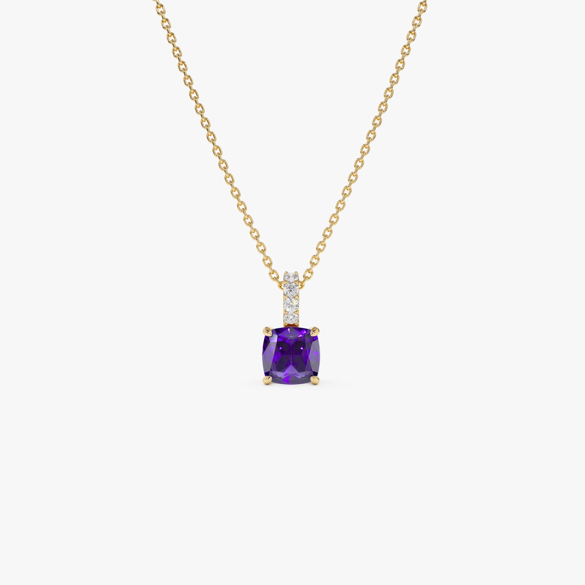 OBFJ0467 - 14K Cushion Cut Amethyst with Diamond Bail 1