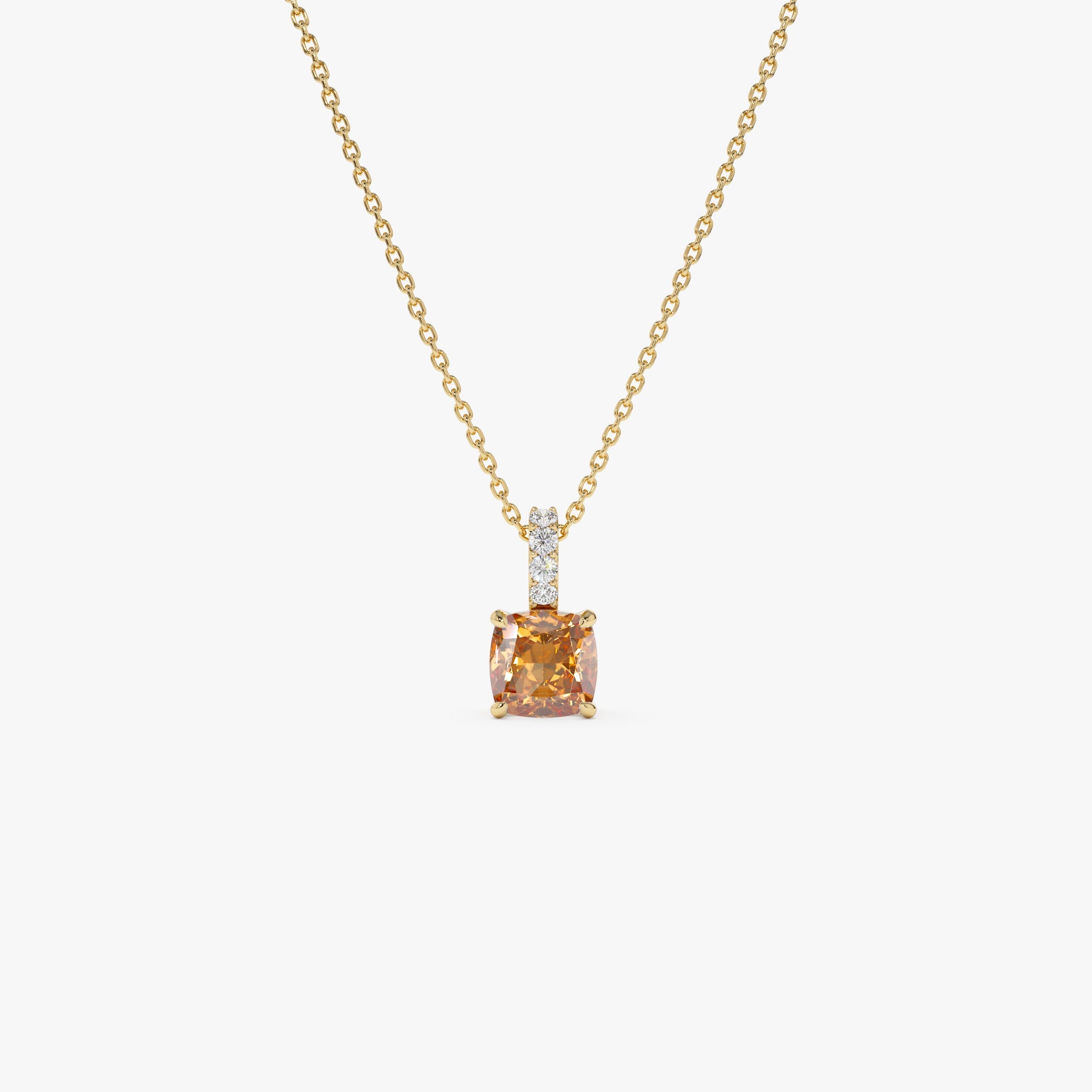 OBFJ0466 - 14K Cushion Cut Citrine with Diamond Bail 1