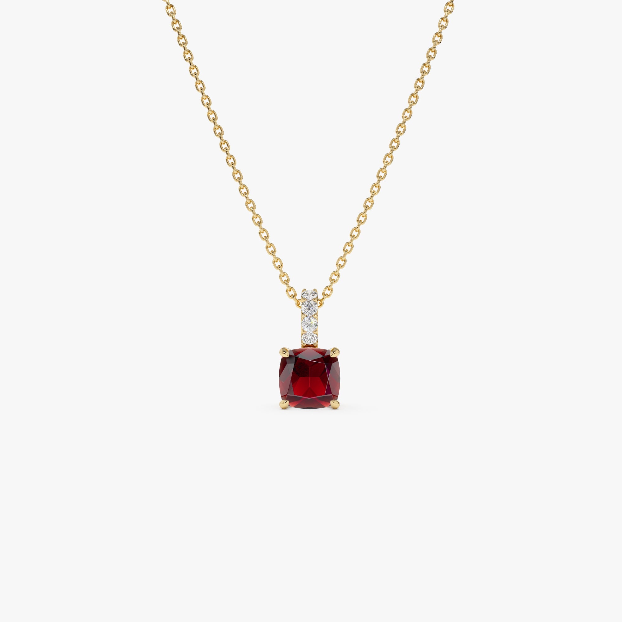 OBFJ0470 - 14K Cushion Cut Garnet with Diamond Bail 1