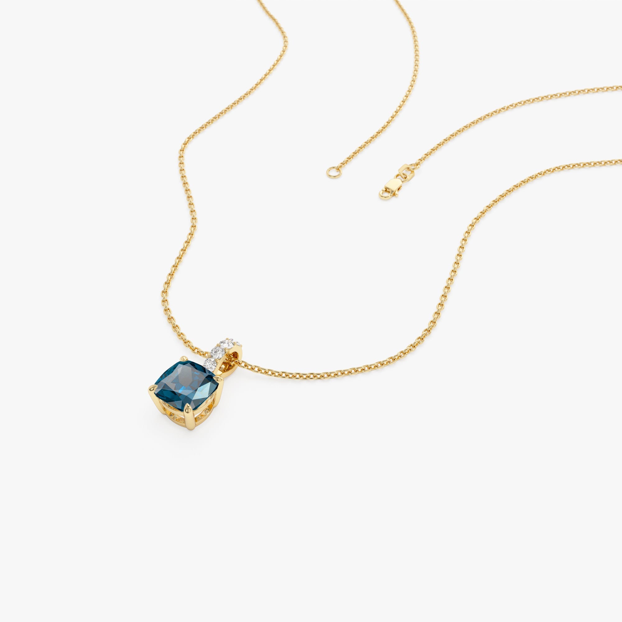 OBFJ0468 - 14K Cushion Cut London Blue Topaz with Diamond Bail 7