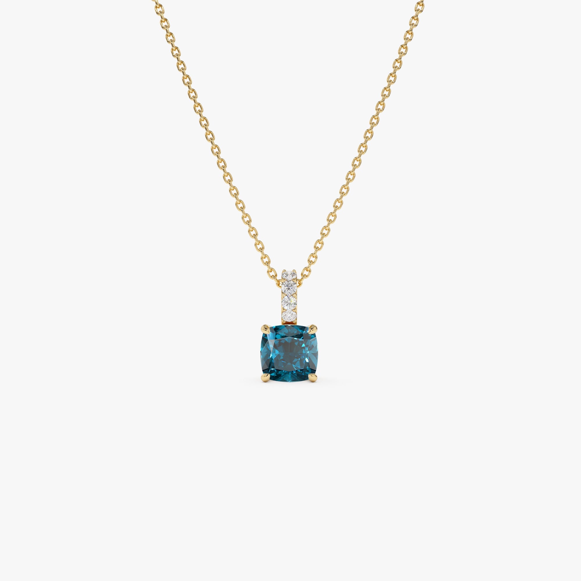 OBFJ0468 - 14K Cushion Cut London Blue Topaz with Diamond Bail 1
