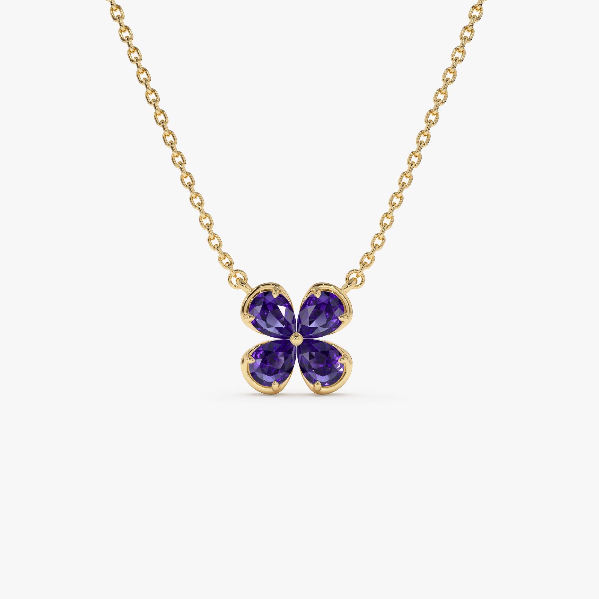OBFJ0480 - 14K Four Leaf Amethyst Clover Necklace 1