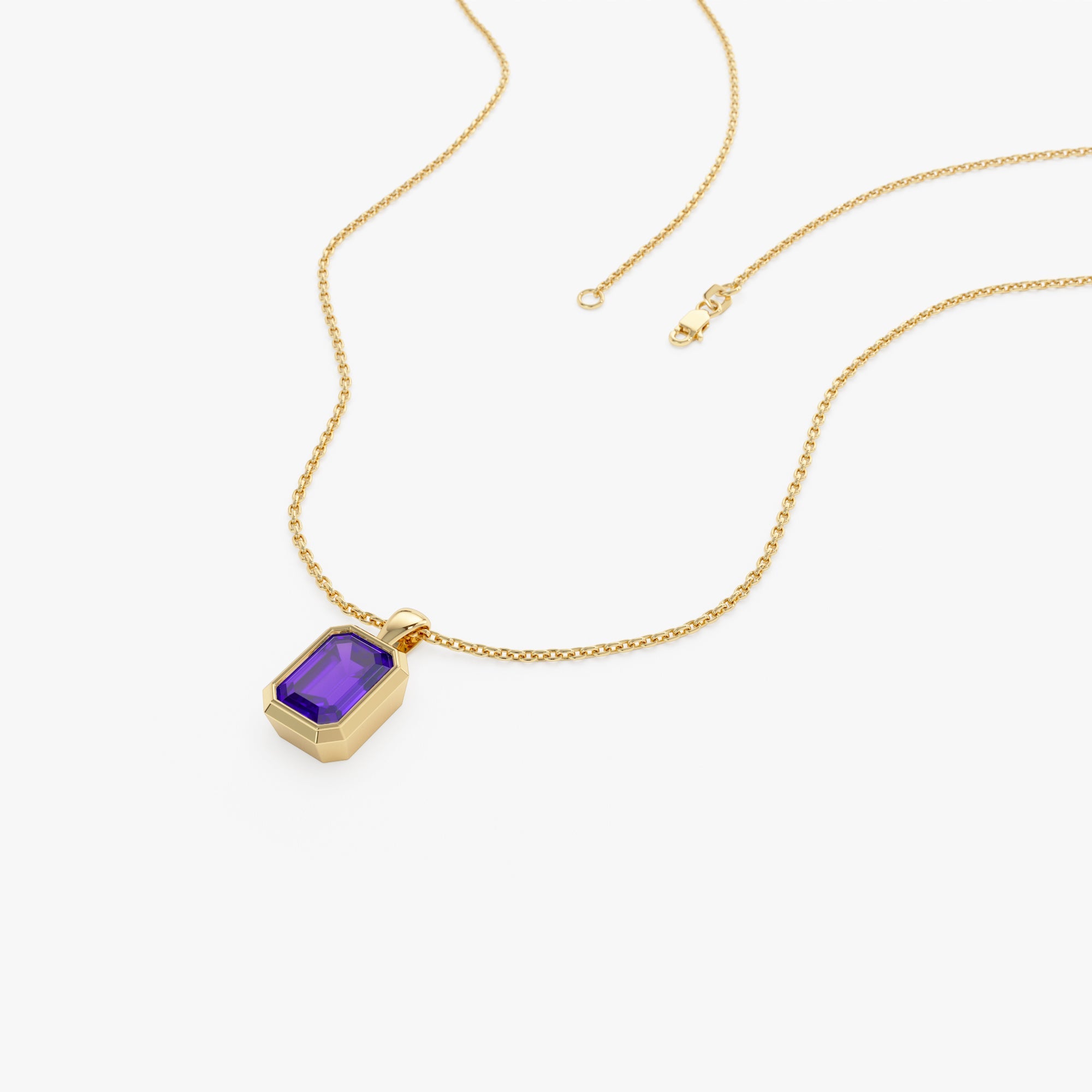 OBFJ0475 - 14K Emerald Cut Amethyst Vertical Bezel Setting Pendant 7