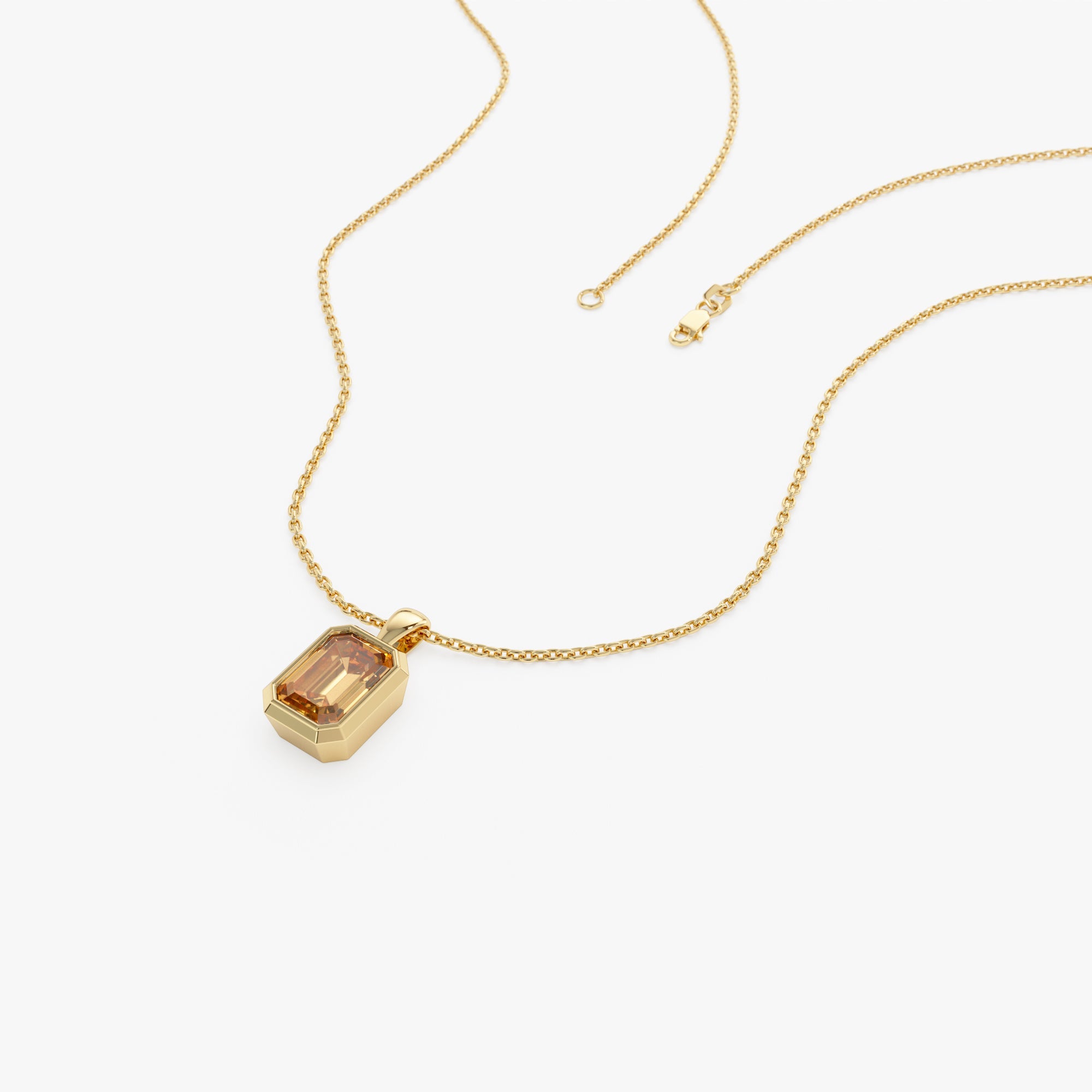 OBFJ0474 - 14K Emerald Cut Citrine Vertical Bezel Setting Pendant 2