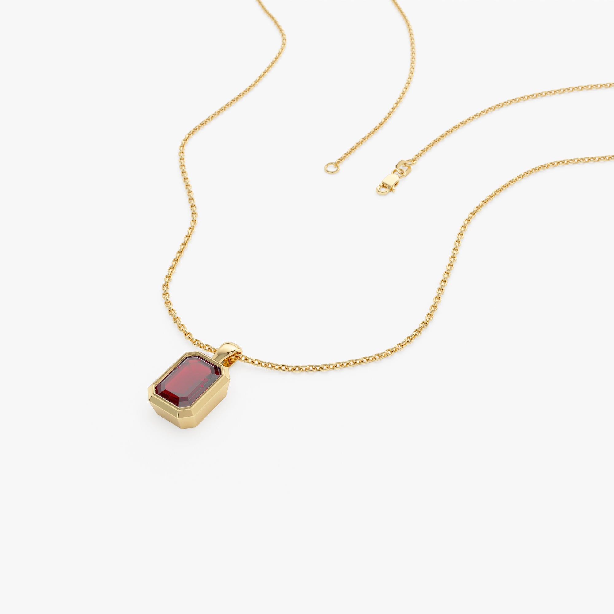 OBFJ0471 - 14K Emerald Cut Garnet Vertical Bezel Setting Pendant 2