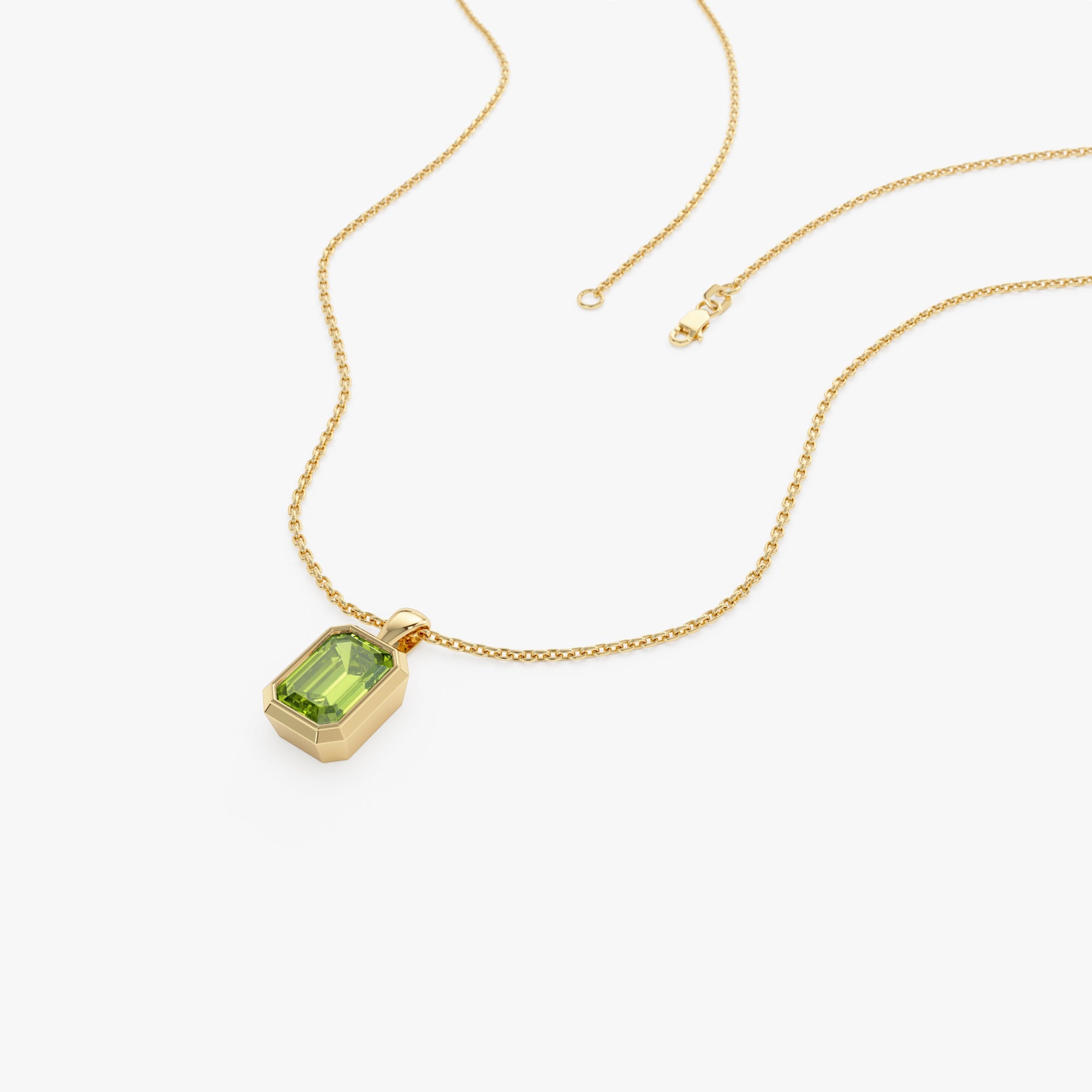 OBFJ0473 - 14K Emerald Cut Peridot Vertical Bezel Setting Pendant 5
