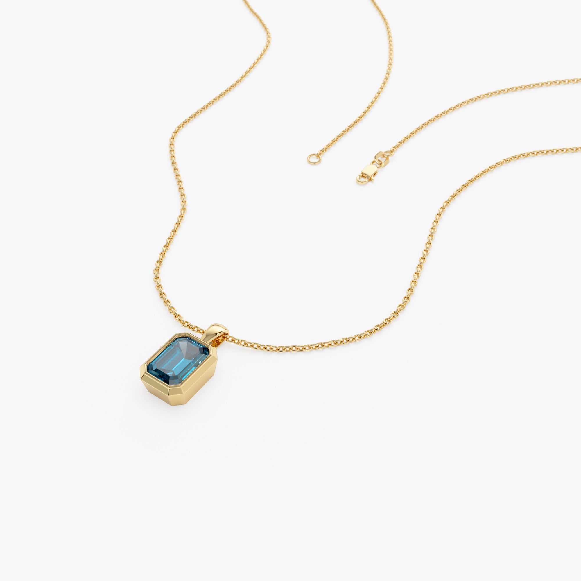 OBFJ0472 - 14K Emerald Cut London Blue Topaz Vertical Bezel Setting Pendant 2