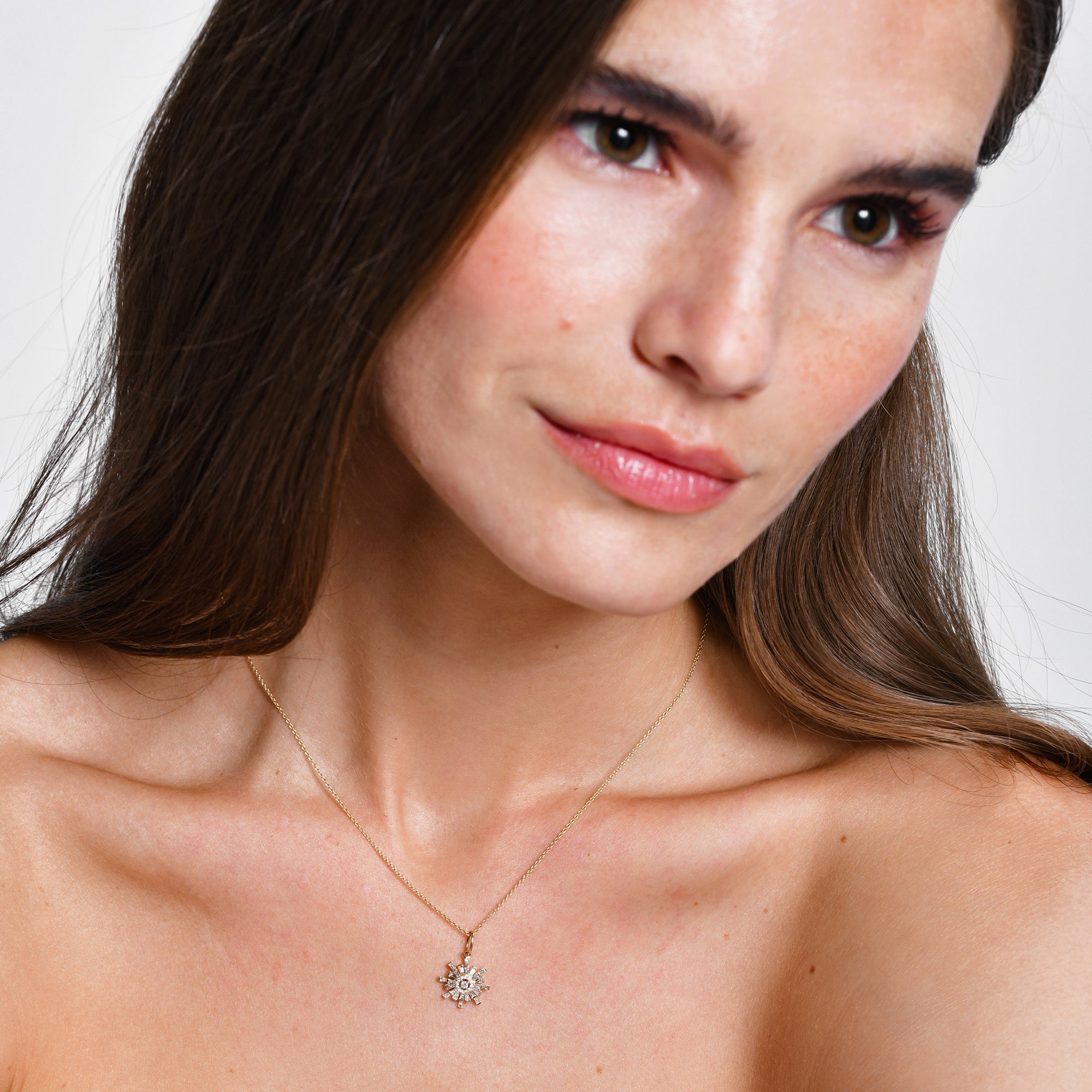 OBFJ0662 - 14k Baguette Diamond Sunburst Necklace 2