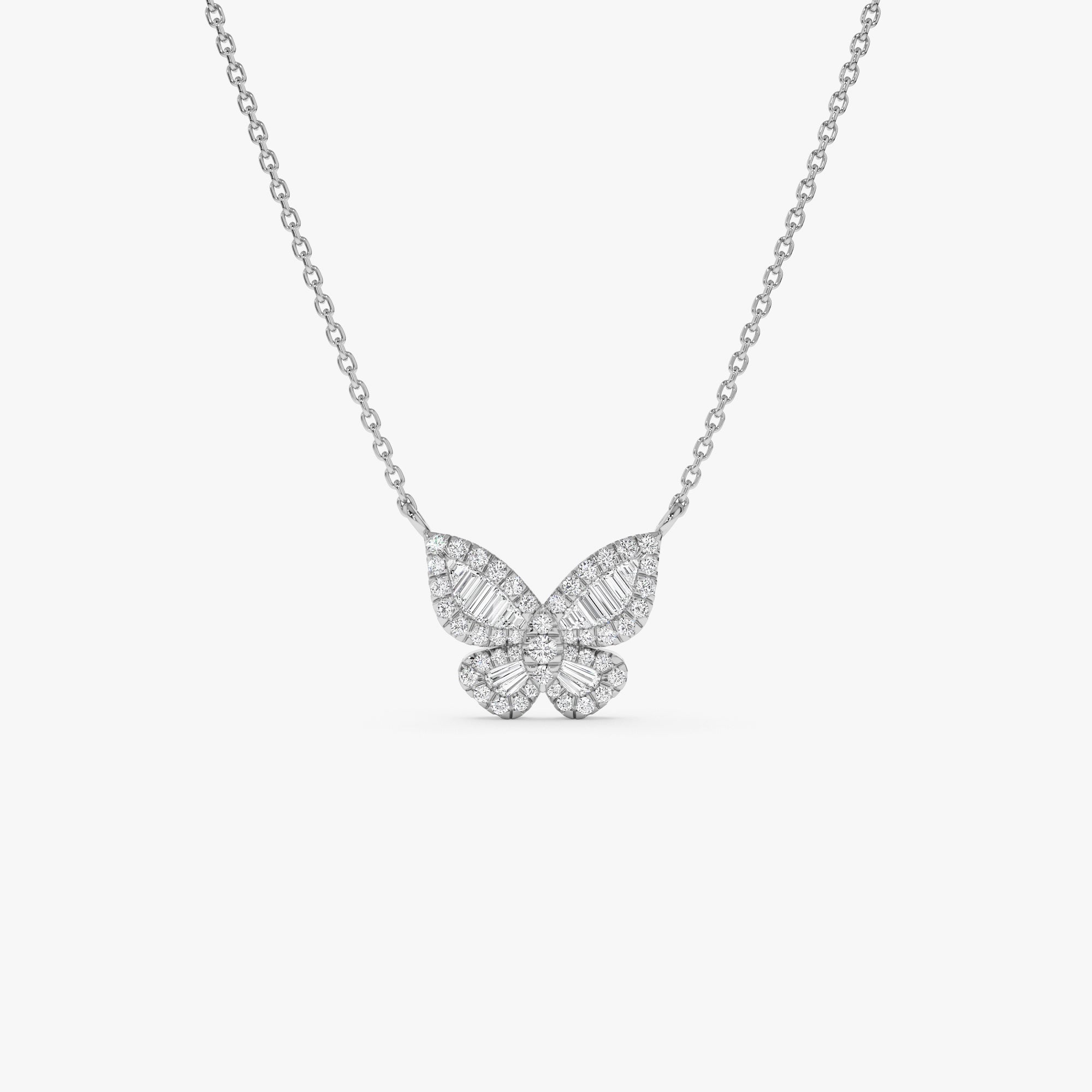OBFJ0660 - 14k Baguette Diamond Butterfly Necklace 6