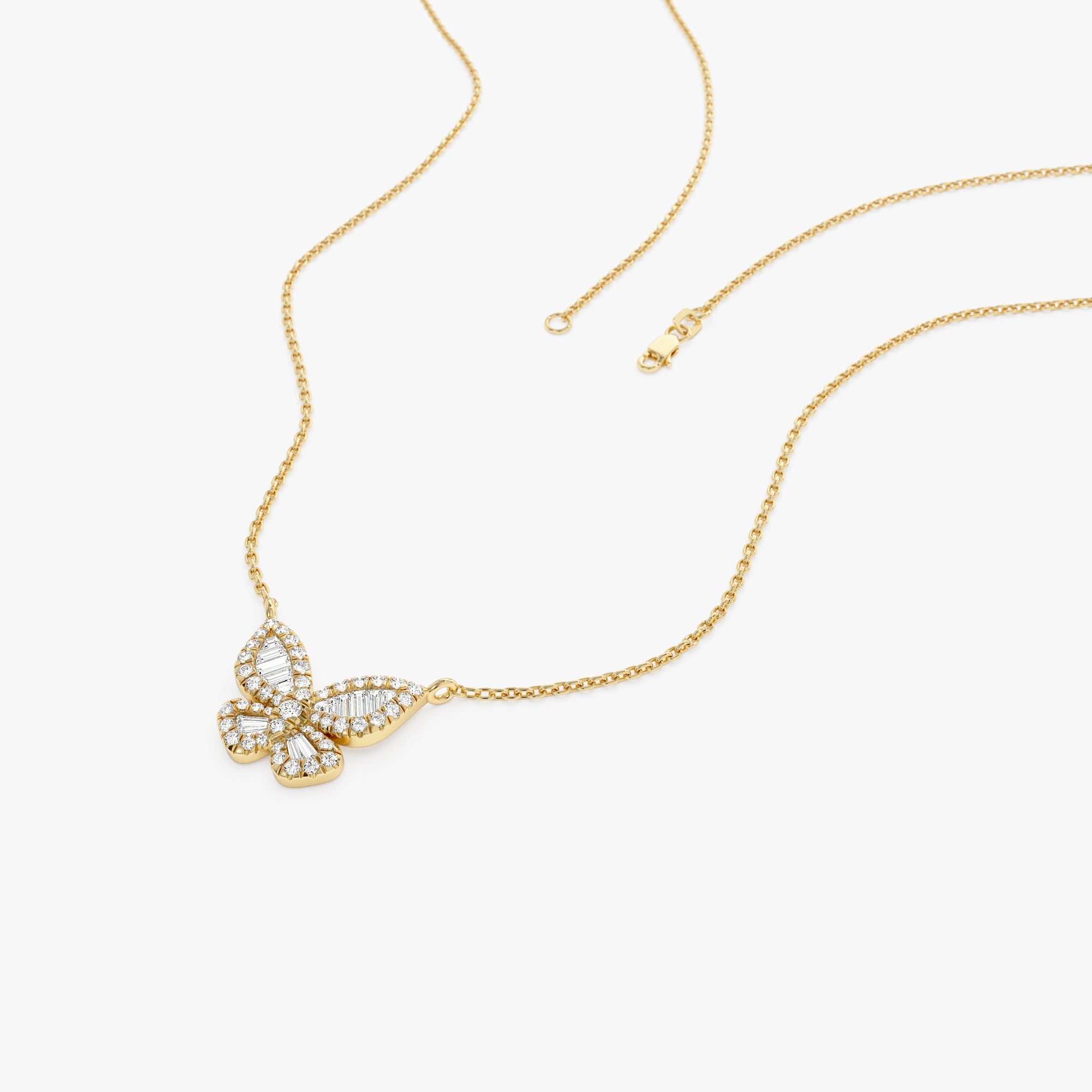 OBFJ0660 - 14k Baguette Diamond Butterfly Necklace 7