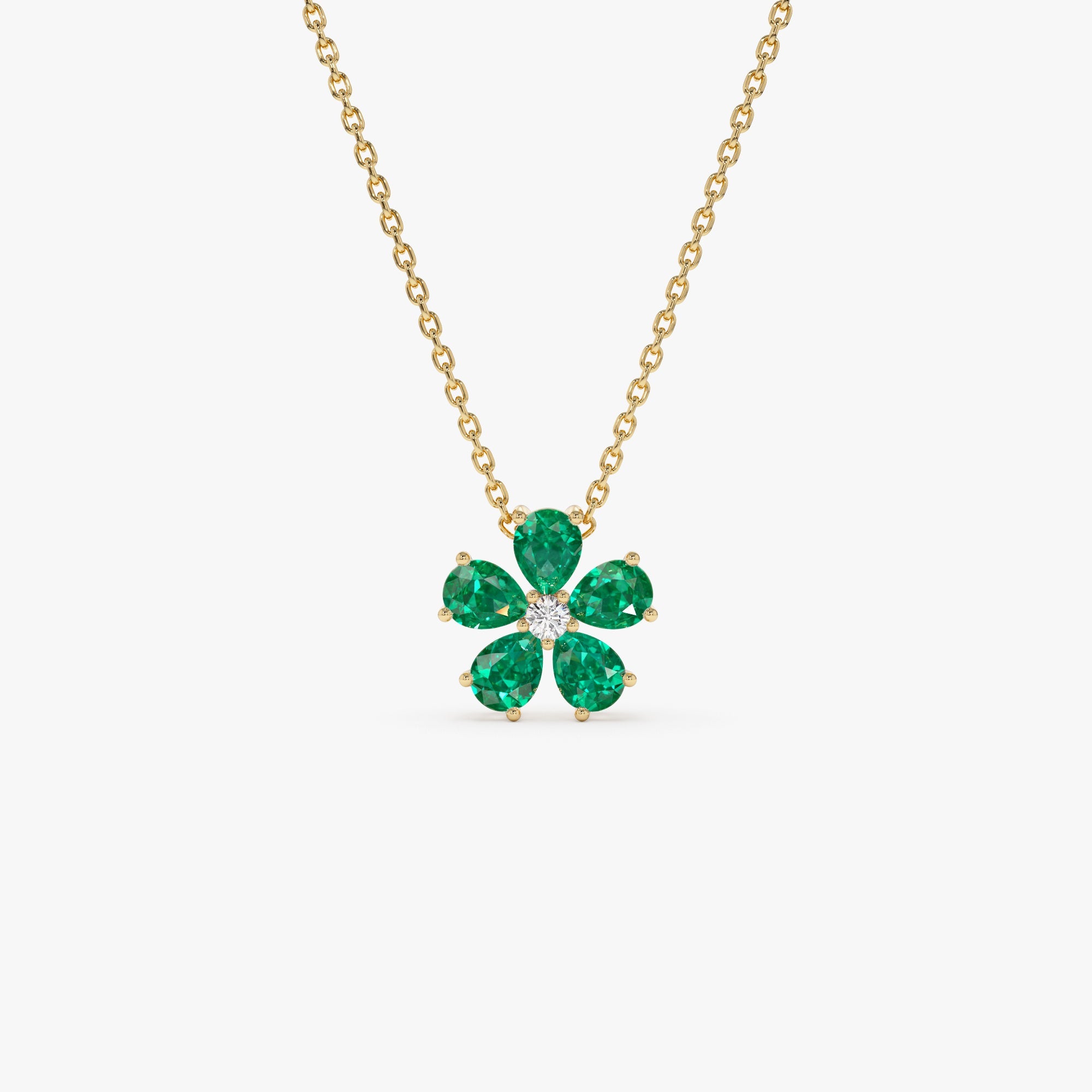 OBFJ0633 - 14k Gold Emerald and Diamond Floral Pendant 1