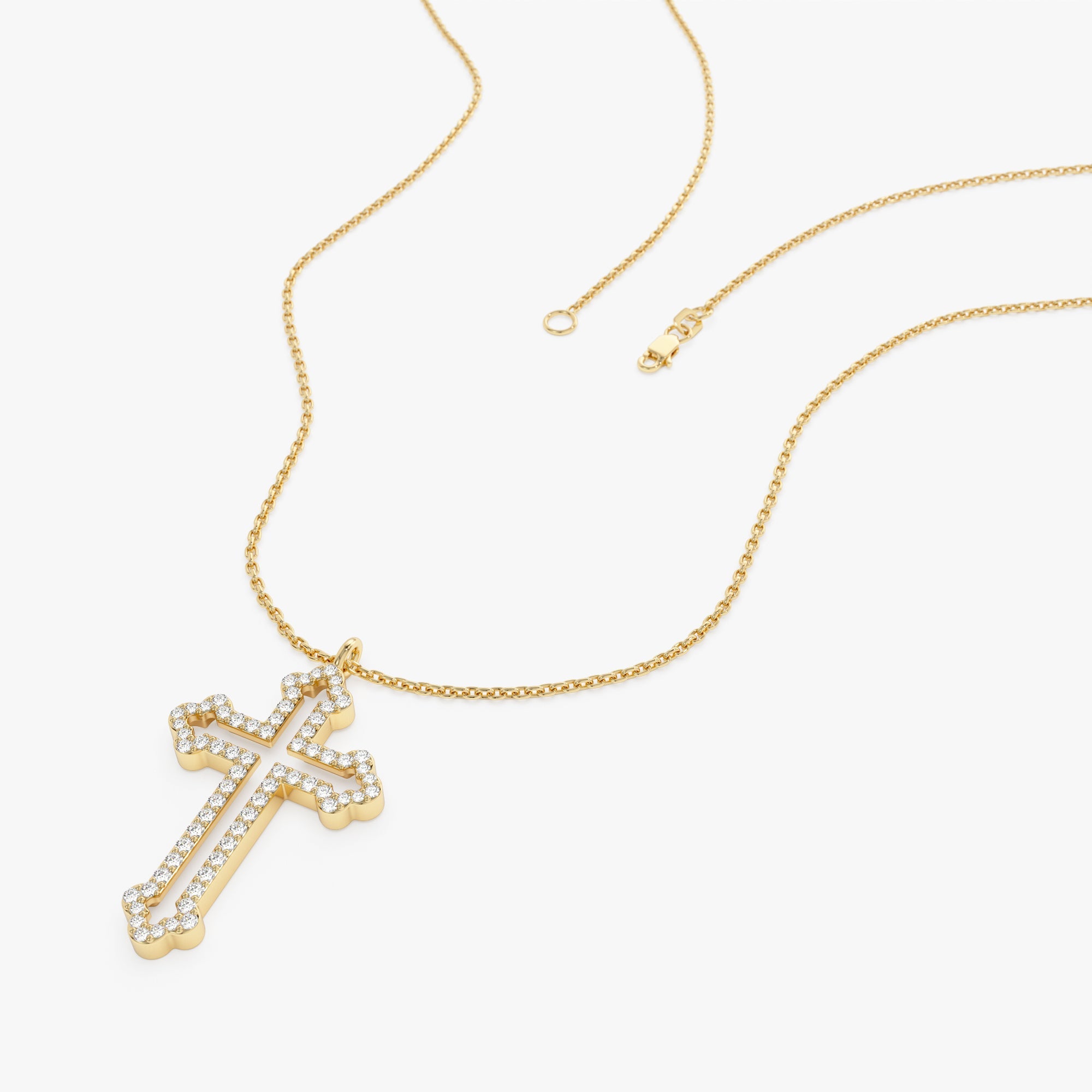 OBFJ0628 - 14k Gold Pavé Diamond Cross Pendant Necklace 8