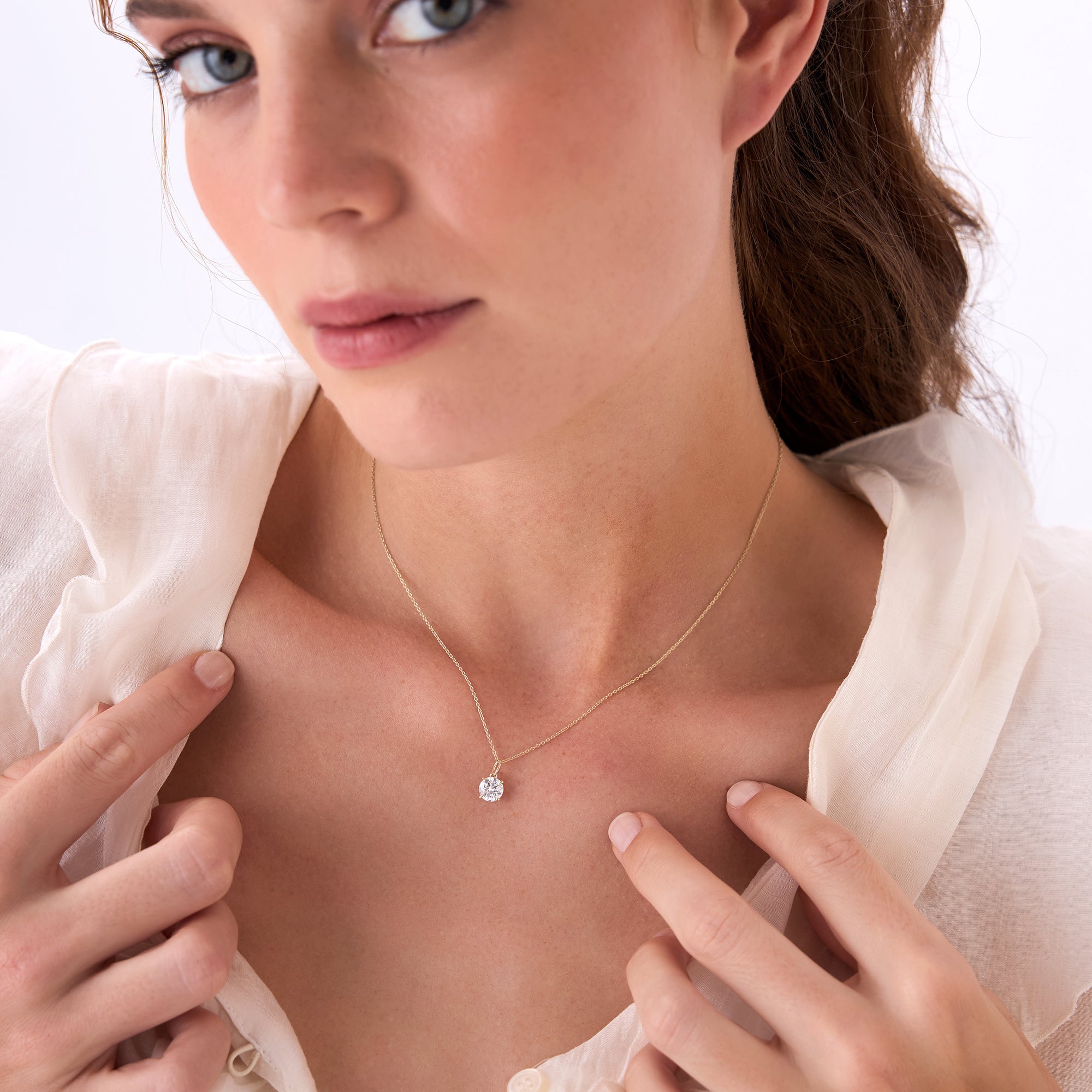 OBFJ0421 - 1.00 Ctw 14k Round Solitaire Lab Grown Diamond Classic Charm Necklace - Fania 2