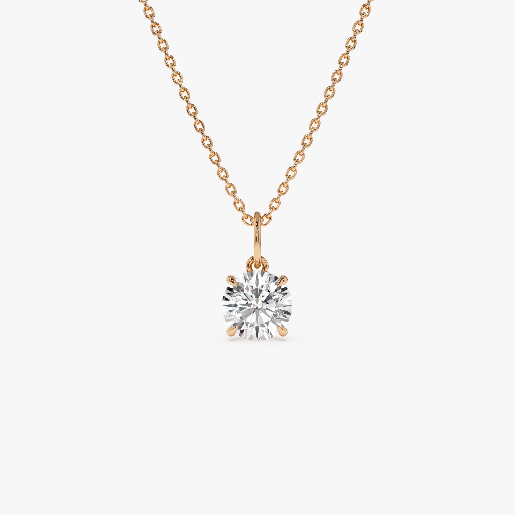 OBFJ0421 - 1.00 Ctw 14k Round Solitaire Lab Grown Diamond Classic Charm Necklace - Fania 6