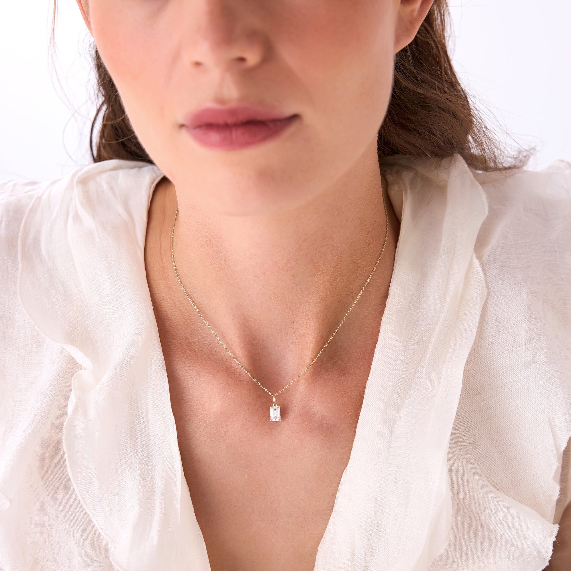 OBFJ0422 - 1.00 Ctw 14k Emerald Cut Lab Grown Diamond Classic Charm Necklace - Rina 2