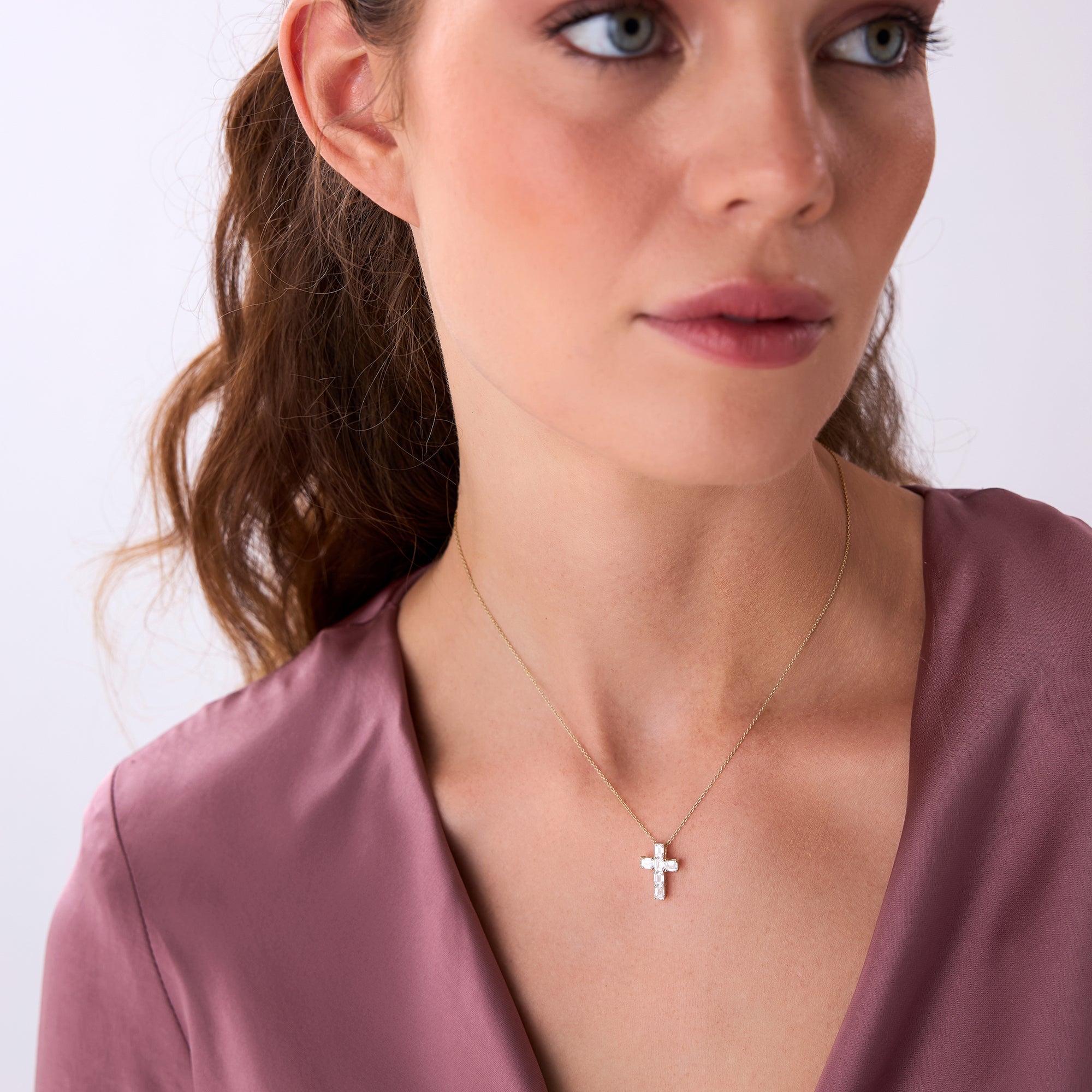 OBFJ0507 - 1.25 Ctw 14k Emerald Cut Lab Grown Diamond Cross Necklace - Addison 4