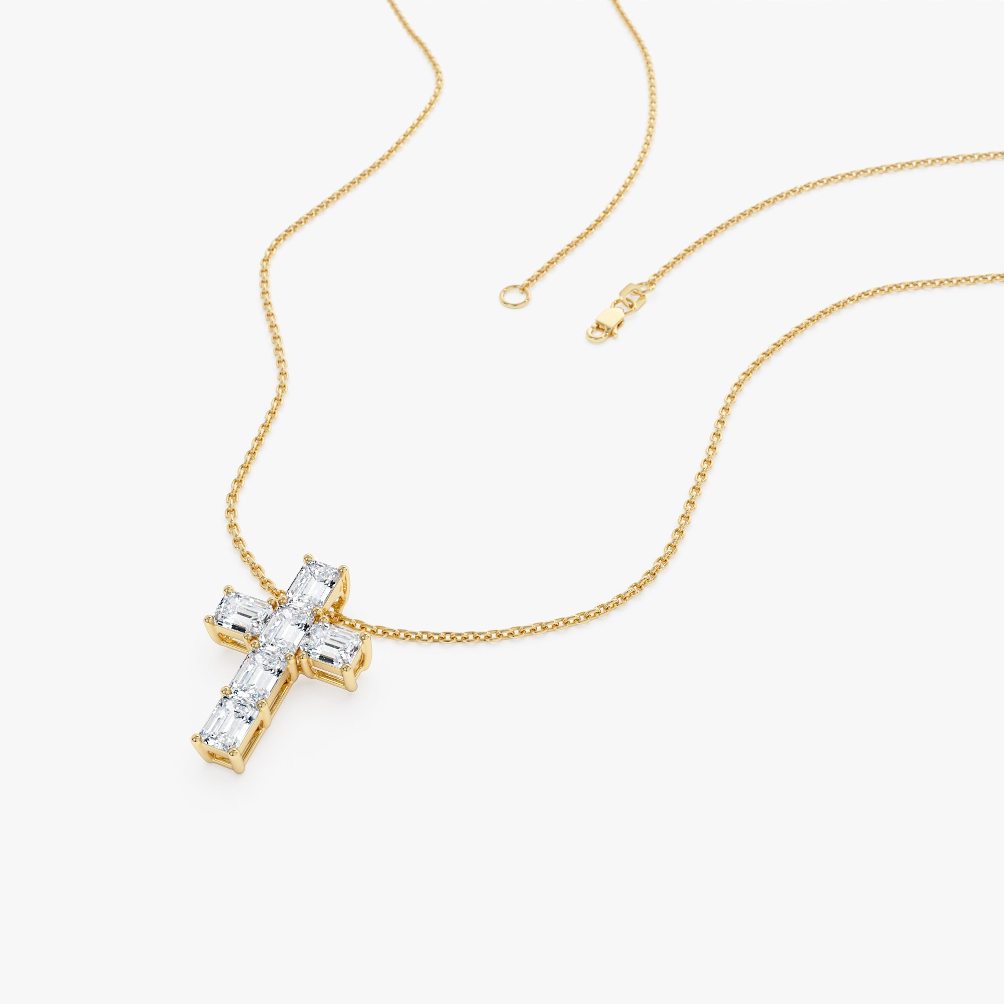 OBFJ0507 - 1.25 Ctw 14k Emerald Cut Lab Grown Diamond Cross Necklace - Addison 7